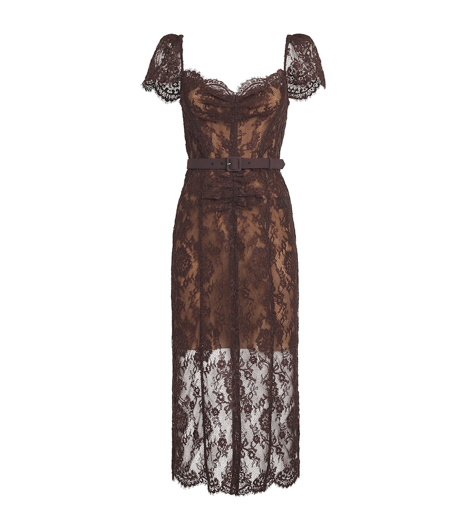 Self-Portrait Womens Lace Floral Midi Dress Brown Image 1