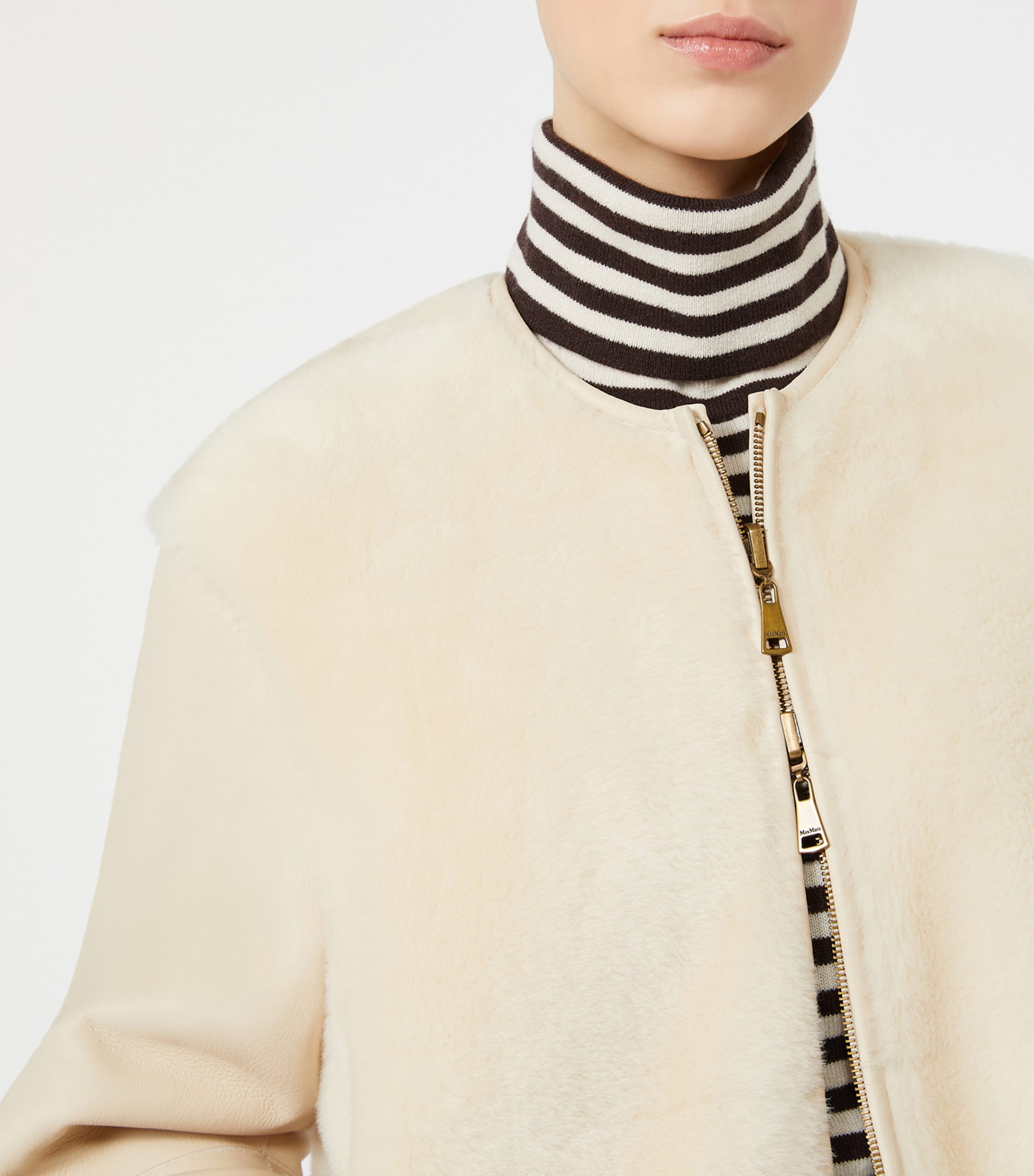 Max Mara Womens Shearling Coat Ivory Image 4