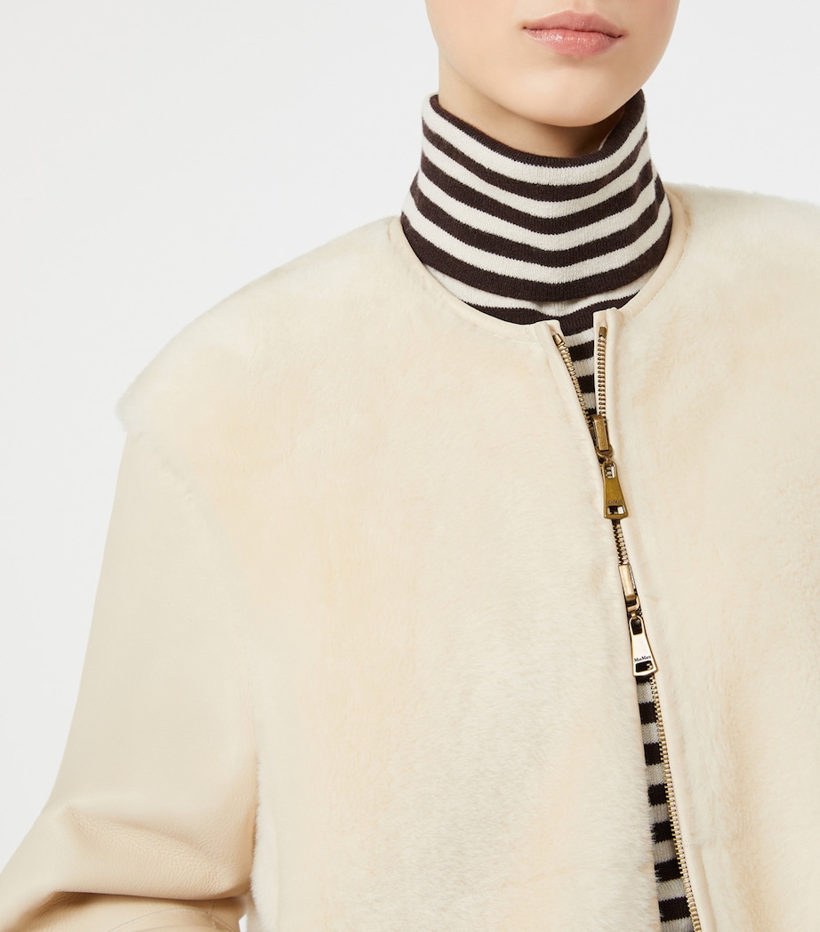 Max Mara Womens Shearling Coat Ivory Image 4