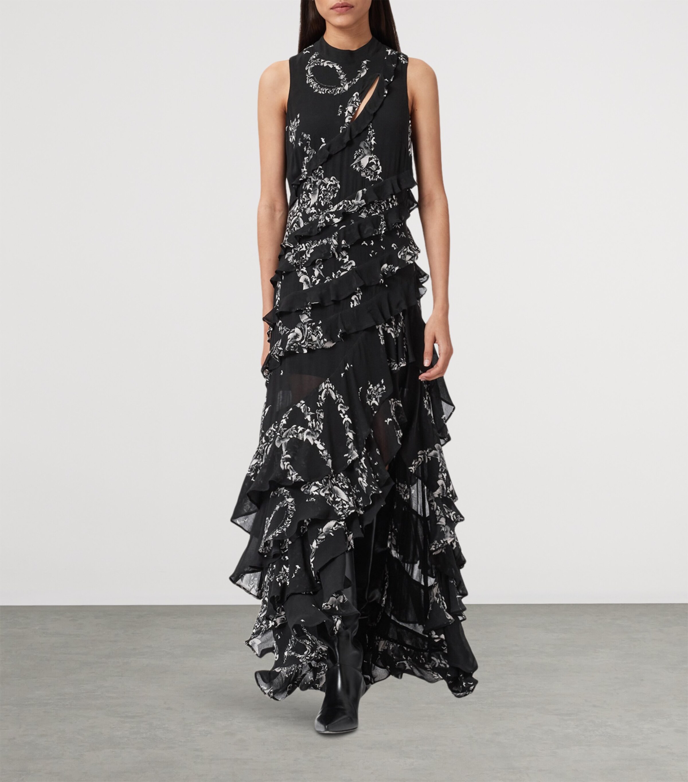 AllSaints Womens Printed Cady Maxi Dress Flight Black Image 4