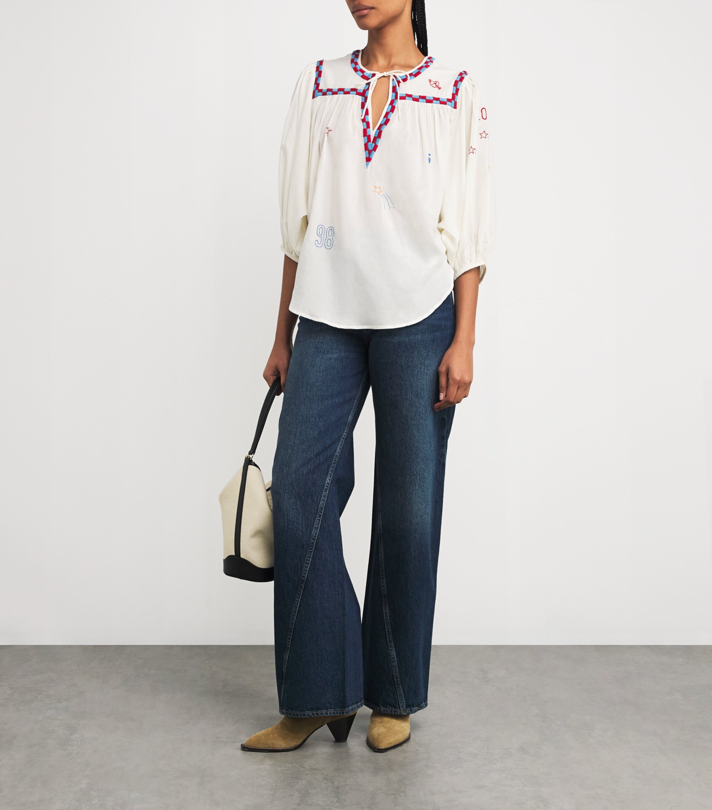 MOTHER White Cotton-Blend Embroidered The Breeze Blouse | Harrods CZ
