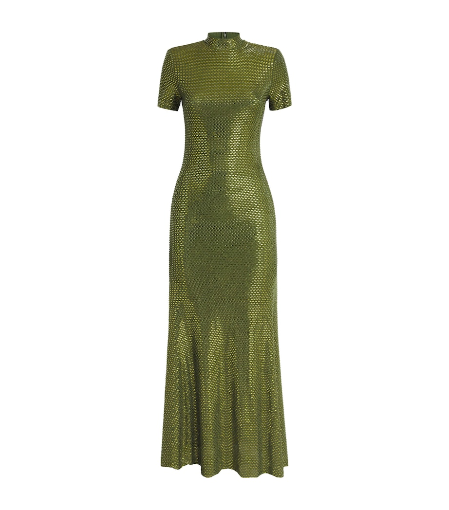 Self-Portrait Womens Rhinestone Maxi Dress Green Image 1