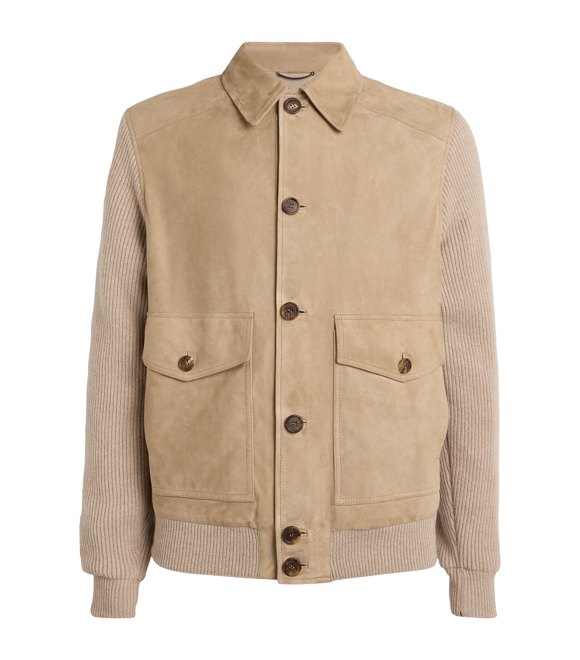 Fioroni Cashmere Suede Knit-sleeve Hybrid Jacket In Beige