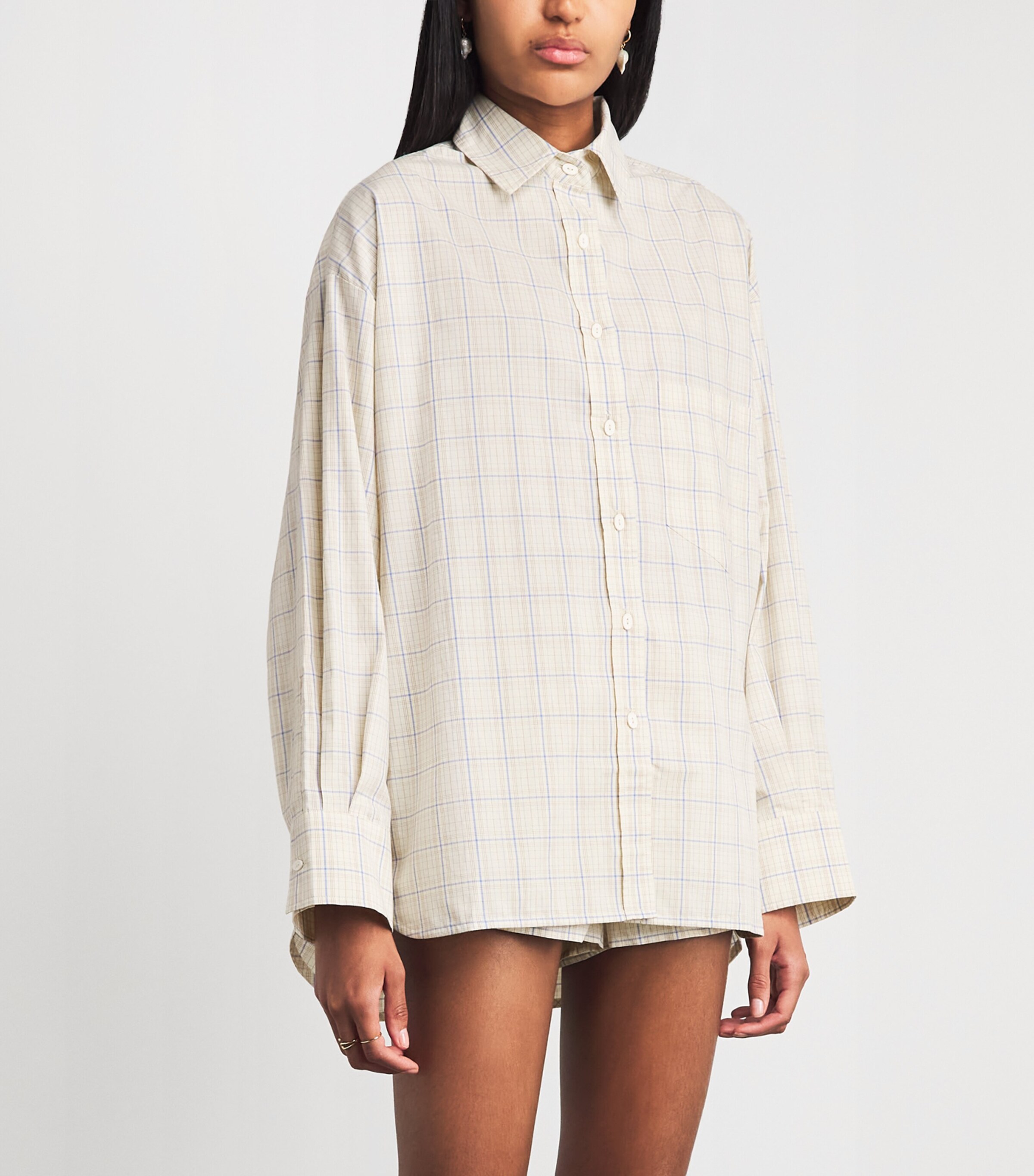 Faithfull The Brand Womens Linen Check Angelo Shirt Flor Chk Antique Wht Image 4