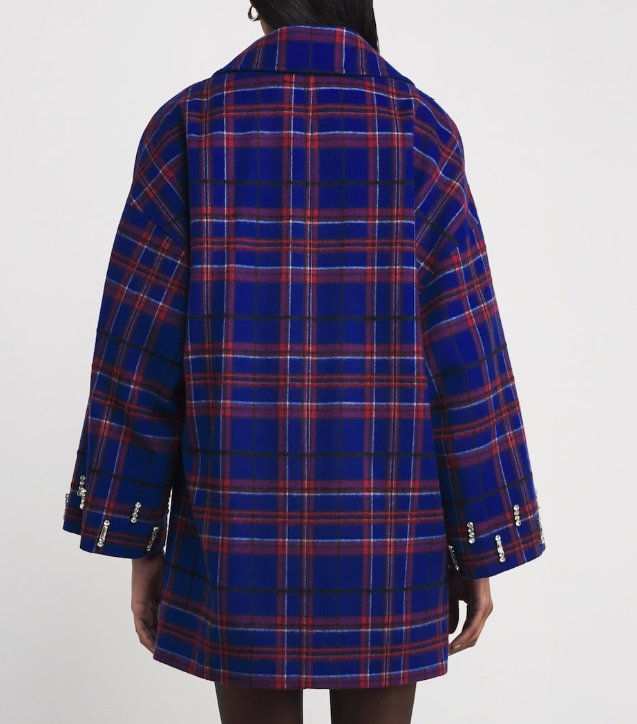 Wool-Blend Check Pea Coat NAVY Image 4