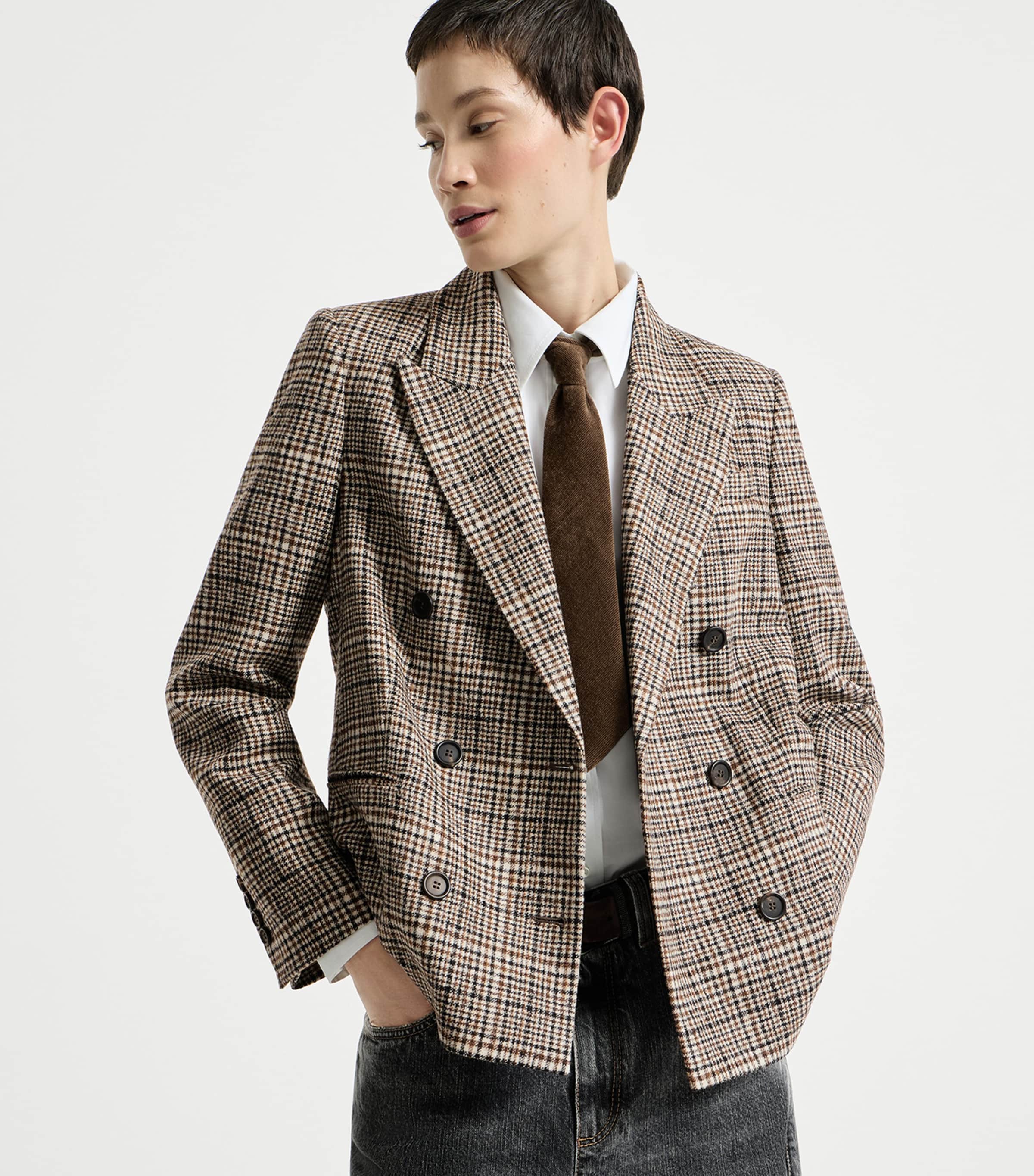 Brunello Cucinelli Beige Alpaca-Blend Check Blazer | Harrods US