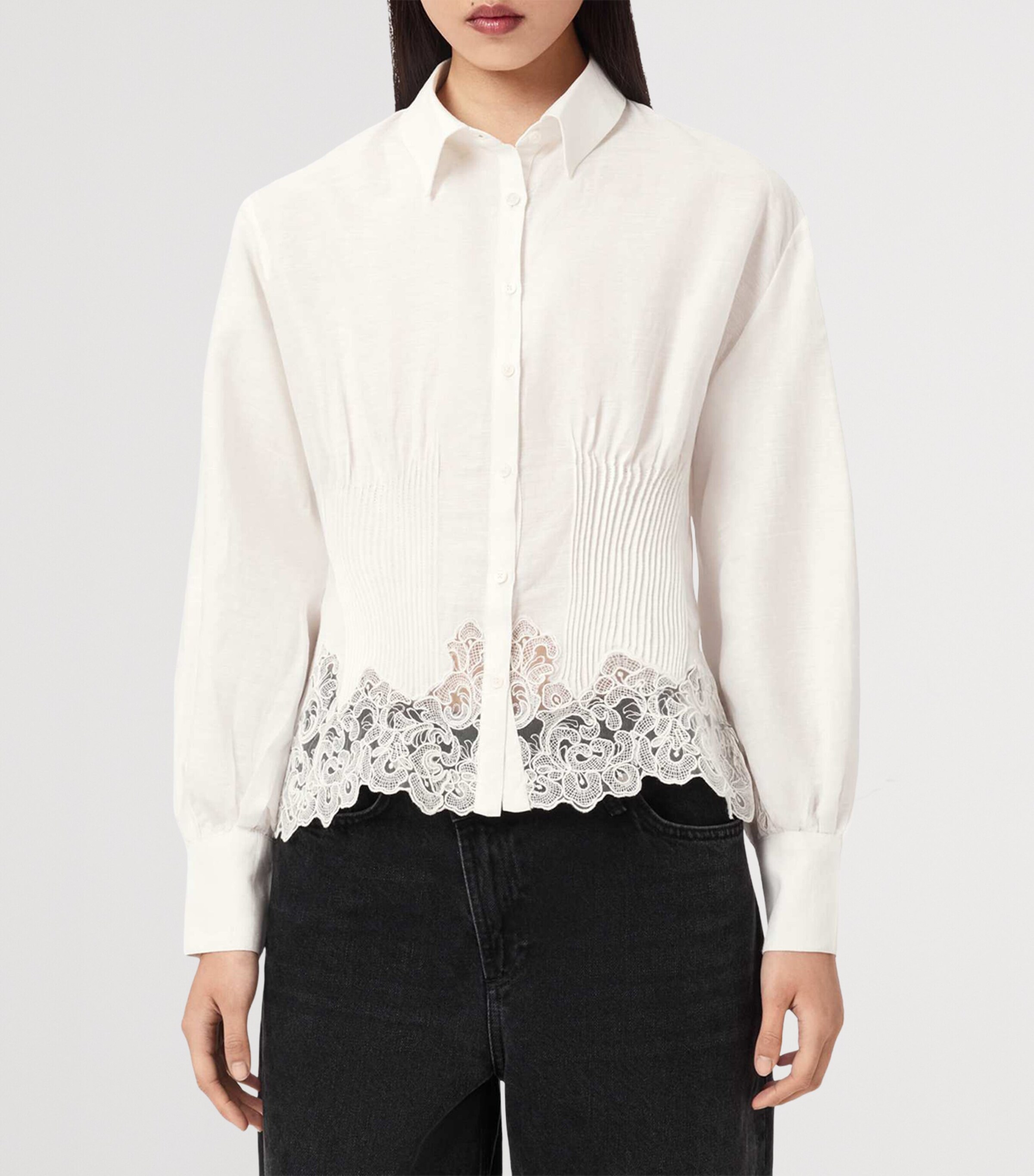 AllSaints Womens Linen-Cotton Carol Shirt White Image 3