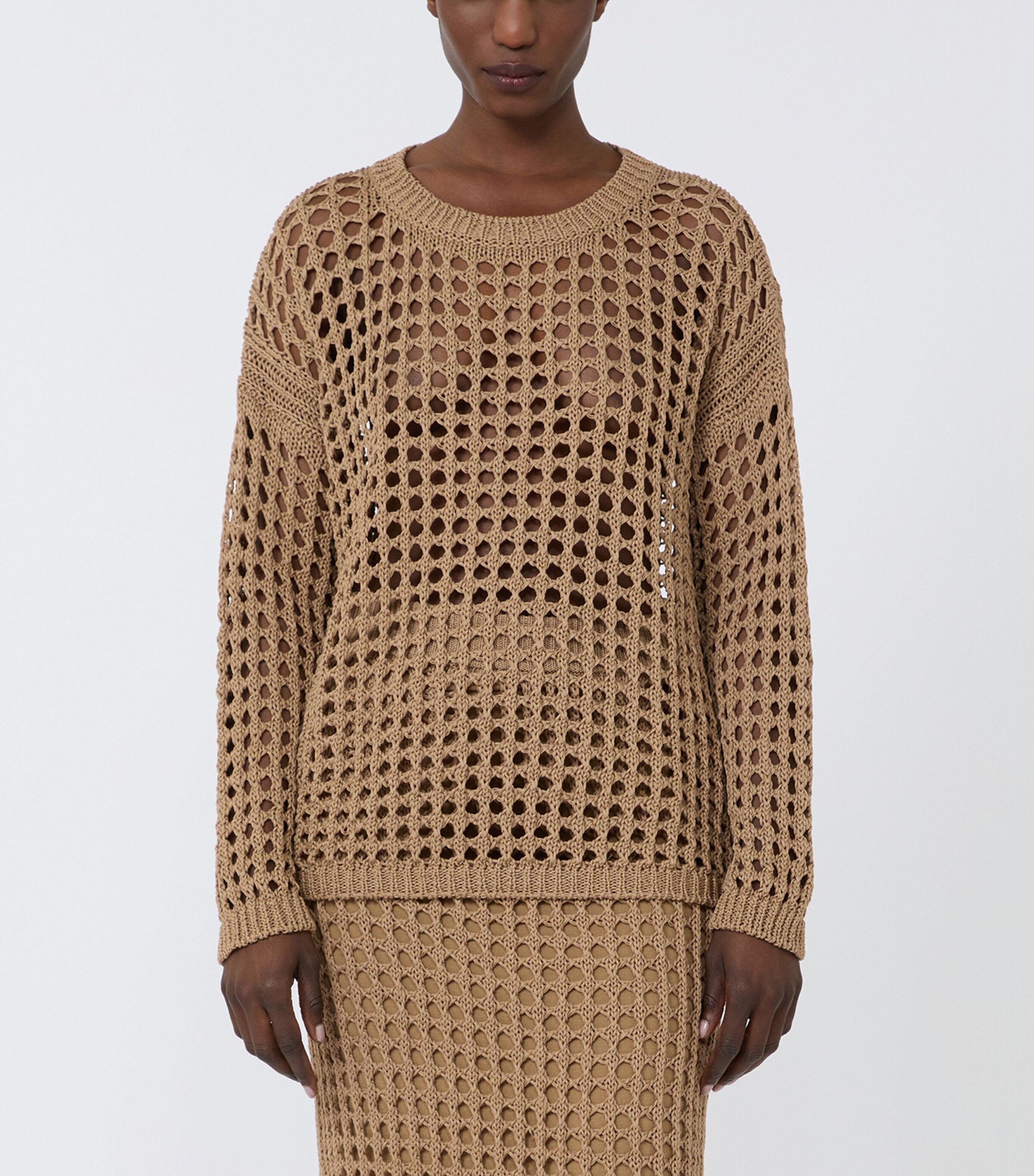 Max Mara Womens Cotton Open-Knit Sweater Desert Image 2