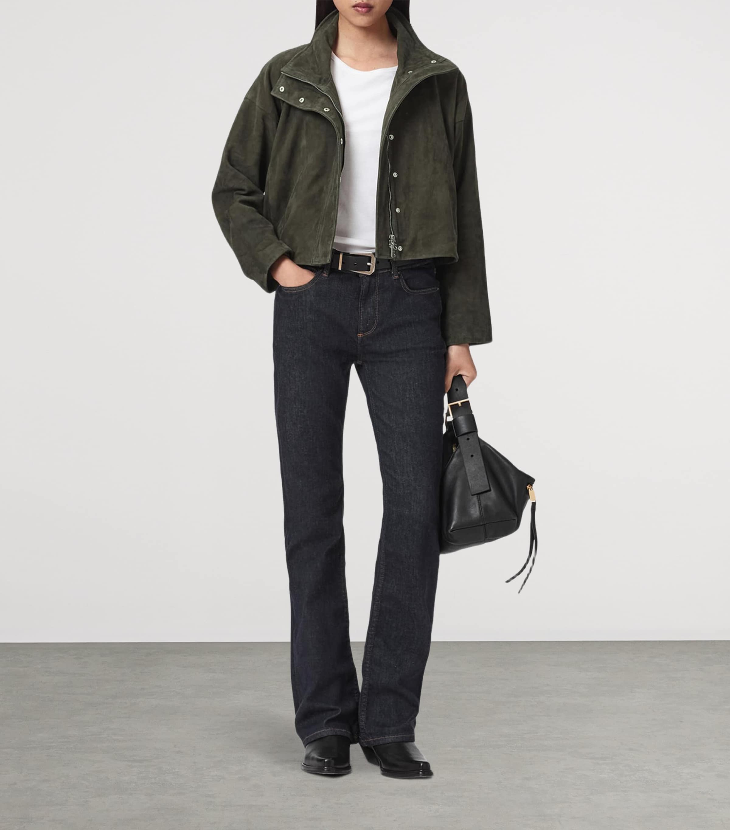 AllSaints Womens Suede Ryder Jacket Khaki Green Image 5