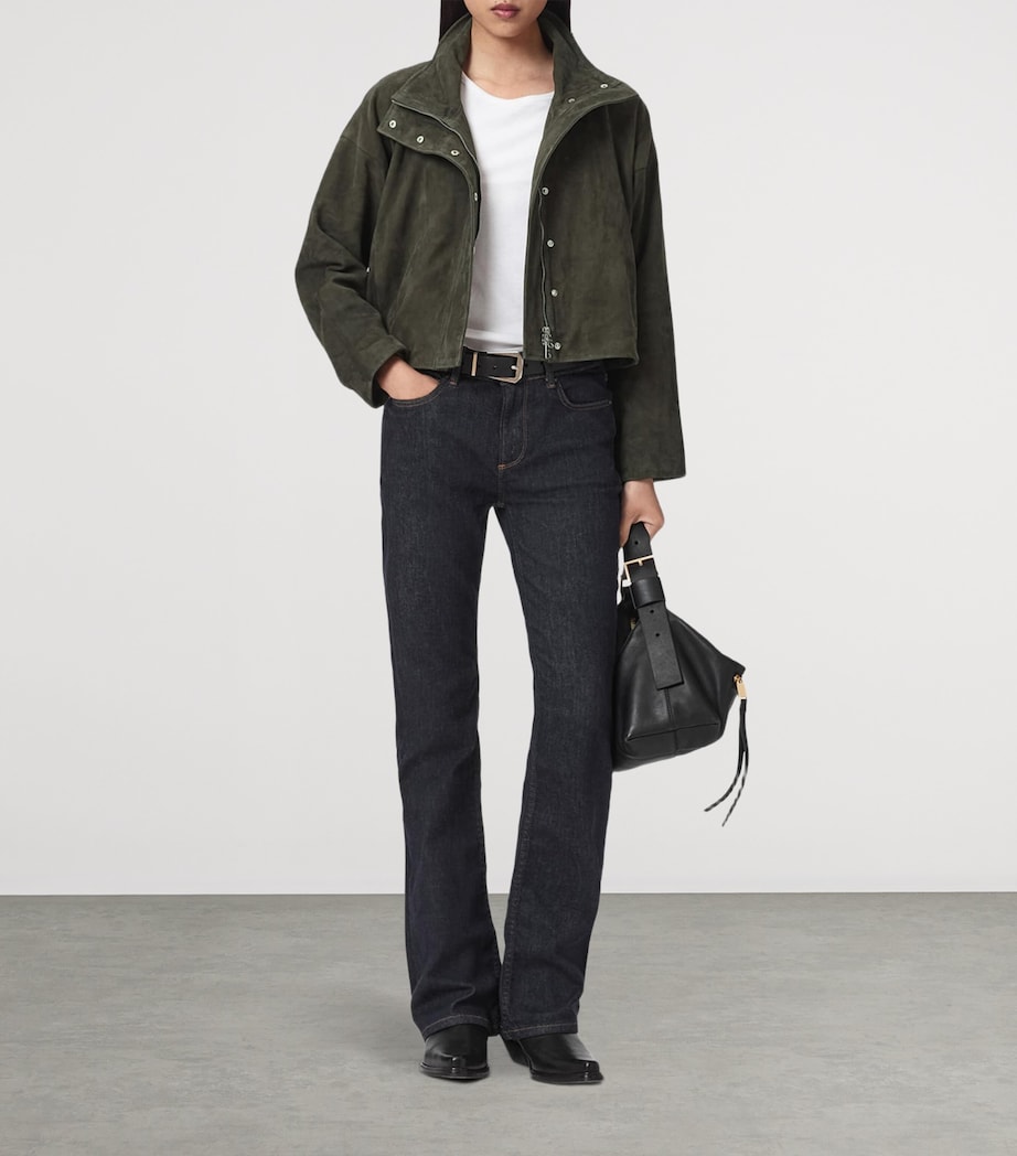 AllSaints Womens Suede Ryder Jacket Khaki Green Image 5