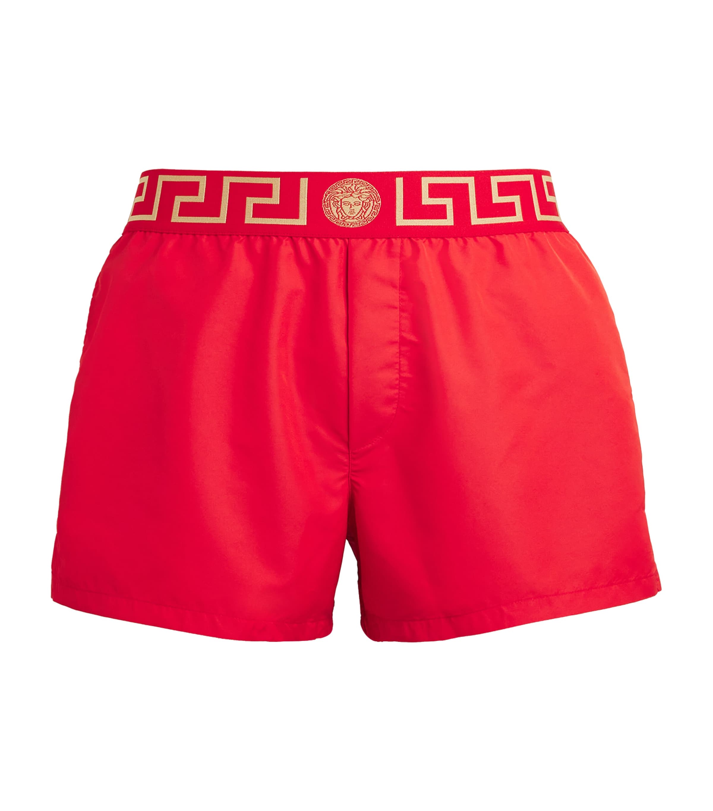 Versace Greca Border Swim Shorts In Red