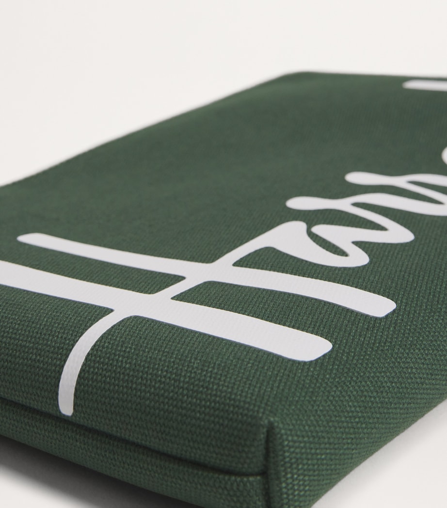 Harrods Medium Cotton Logo Pouch Dark Green Image 3