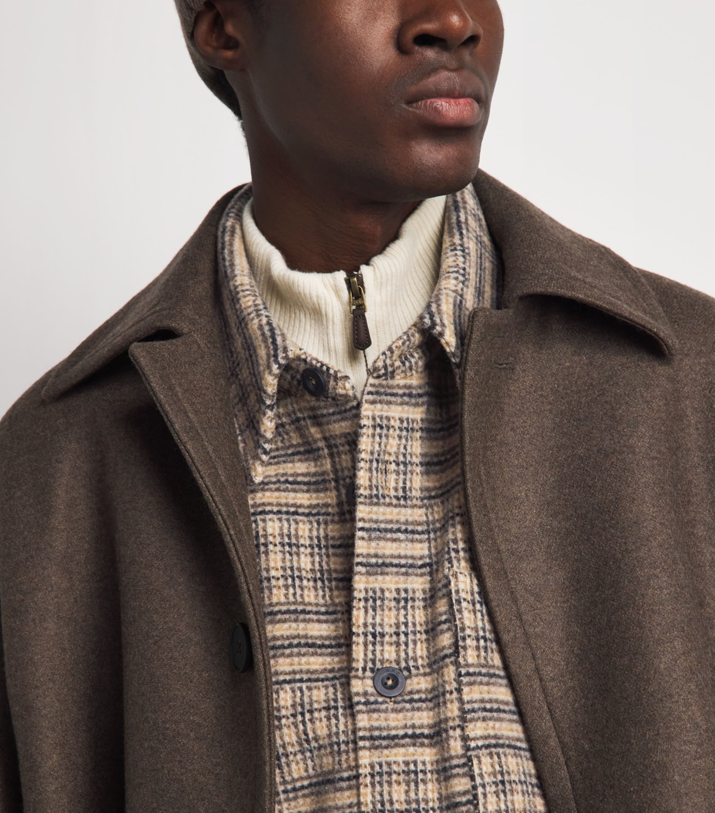 A.P.C. Mens Wool Check Overshirt Baa Beige Image 3