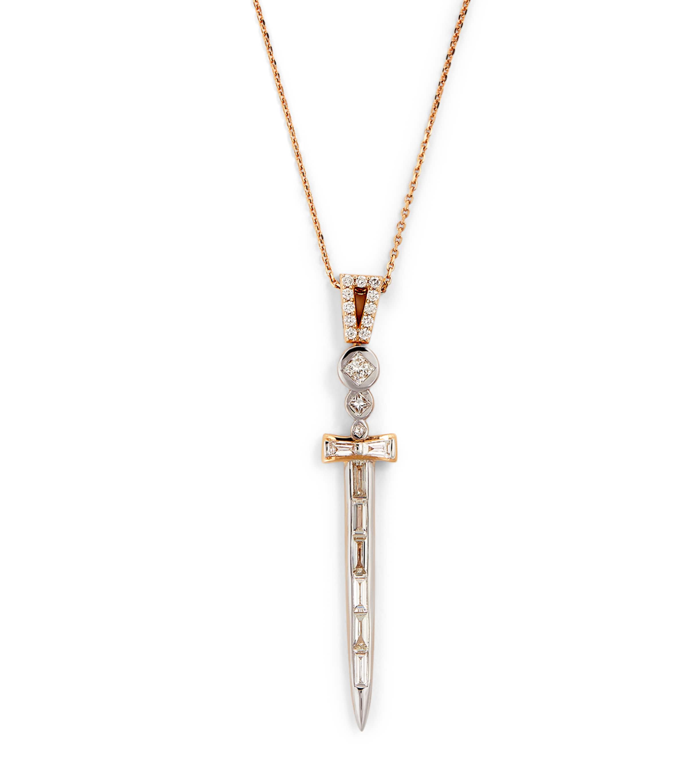 Bee Goddess Rose Gold And Diamond Sword Of Light Necklace In Rose Gold