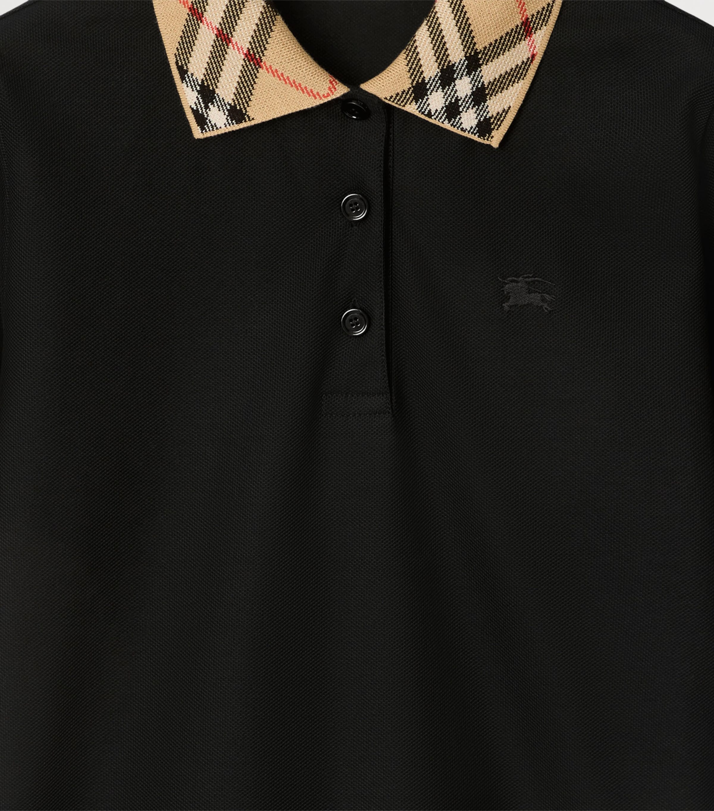 Cotton Check-Collar Polo Shirt BLACK Image 4