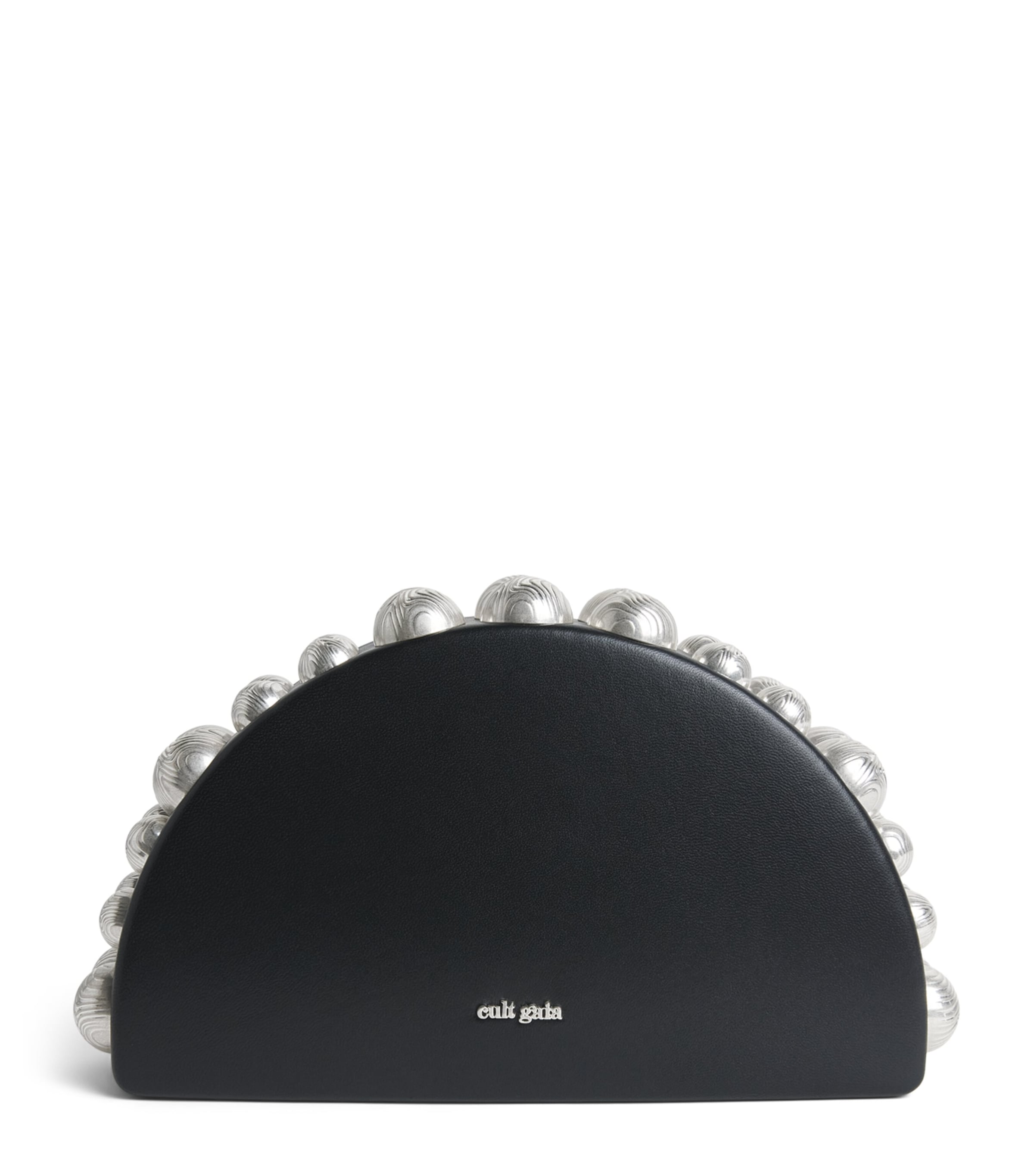 Cult Gaia Leather Beaded Gili Clutch Bag Black Image 1