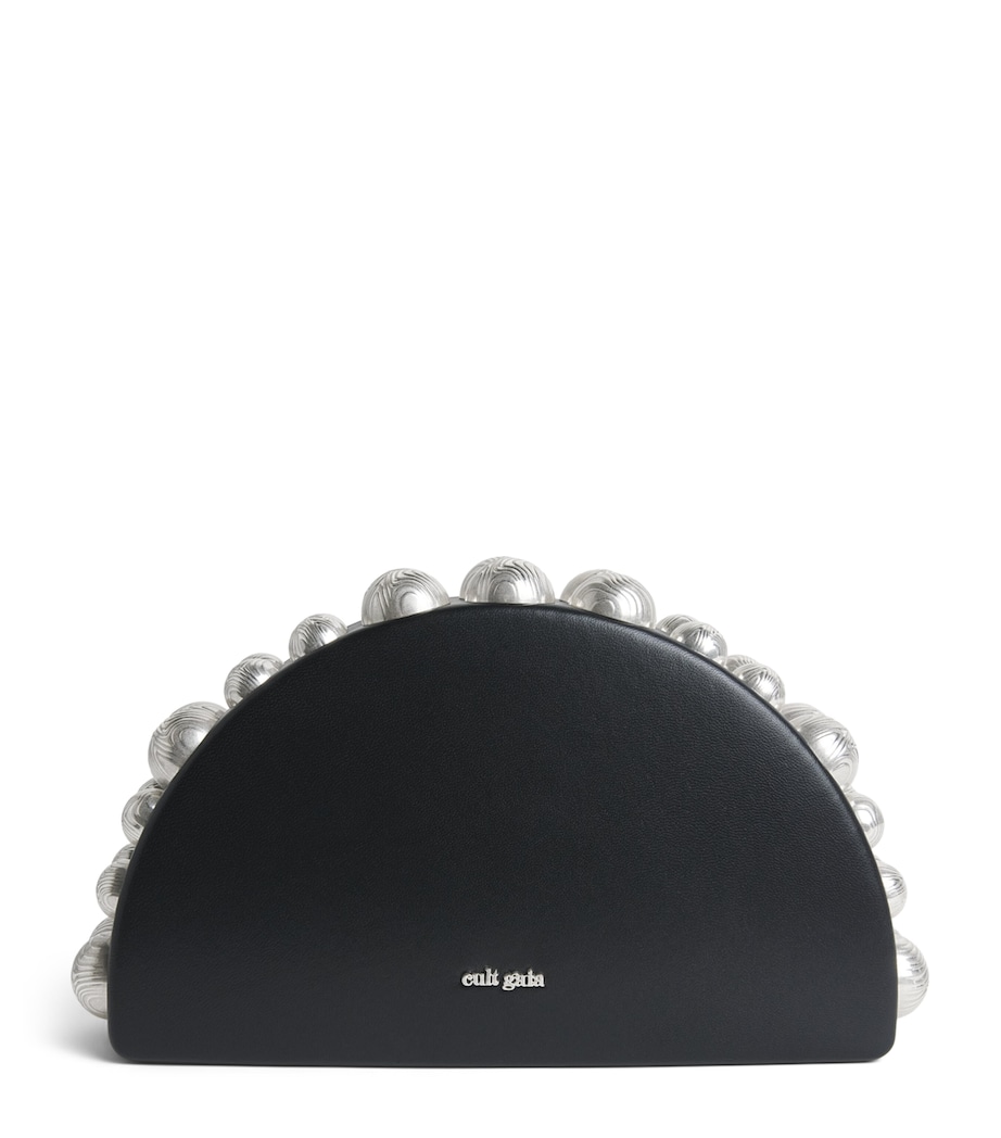 Cult Gaia Leather Beaded Gili Clutch Bag Black Image 1