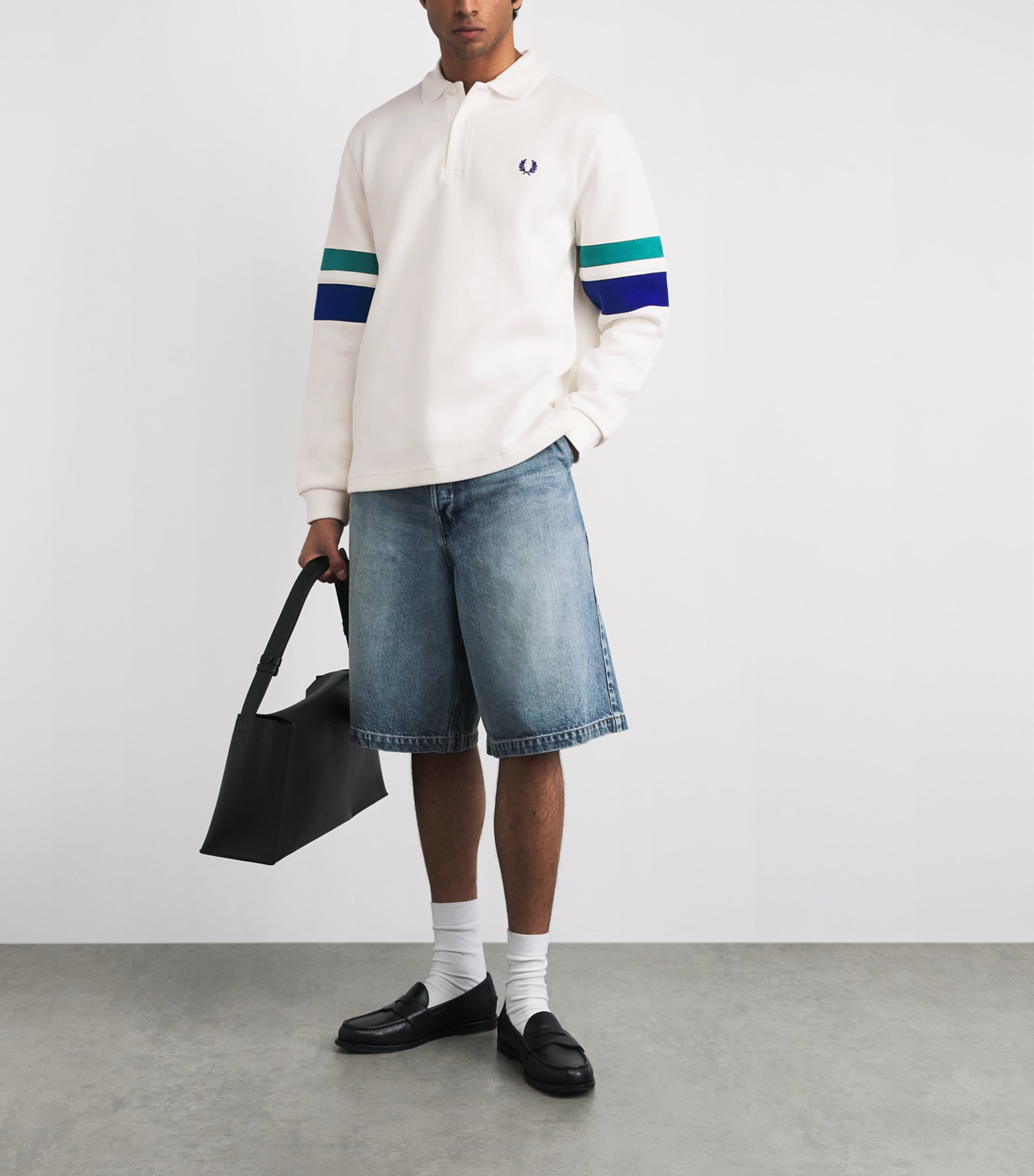 Fred Perry Mens Tipped Long-Sleeve Rugby Shirt Snow White Image 2