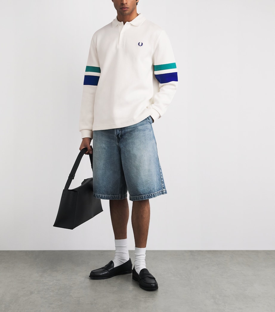 Fred Perry Mens Tipped Long-Sleeve Rugby Shirt Snow White Image 2