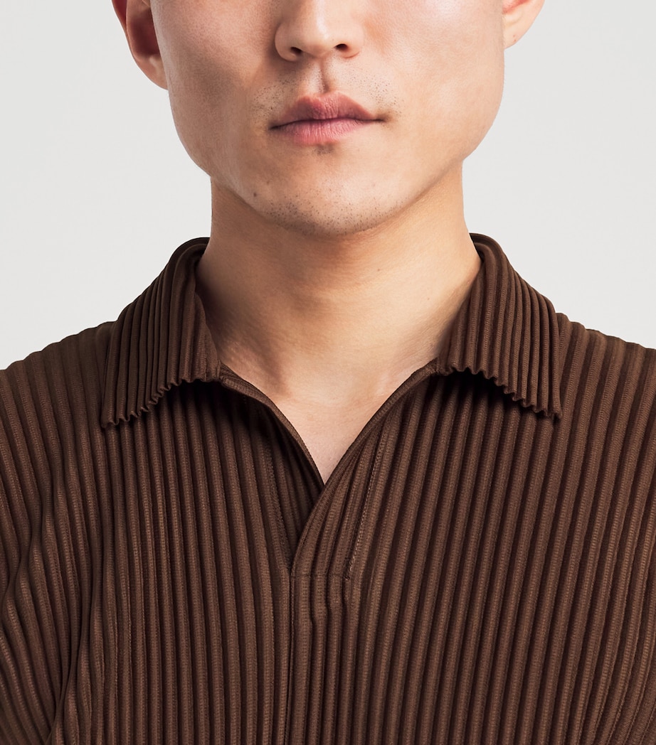 Homme Plissé Issey Miyake Mens Pleated Polo Shirt Anchor Brown Image 3