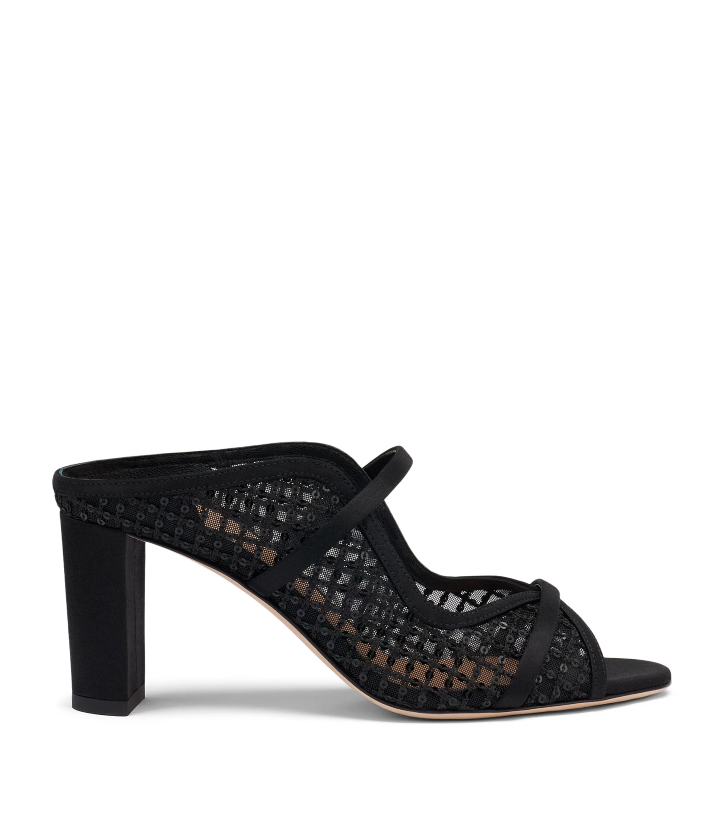 Malone Souliers Sequin Mesh Norah Heeled Sandals 70 Black Image 1