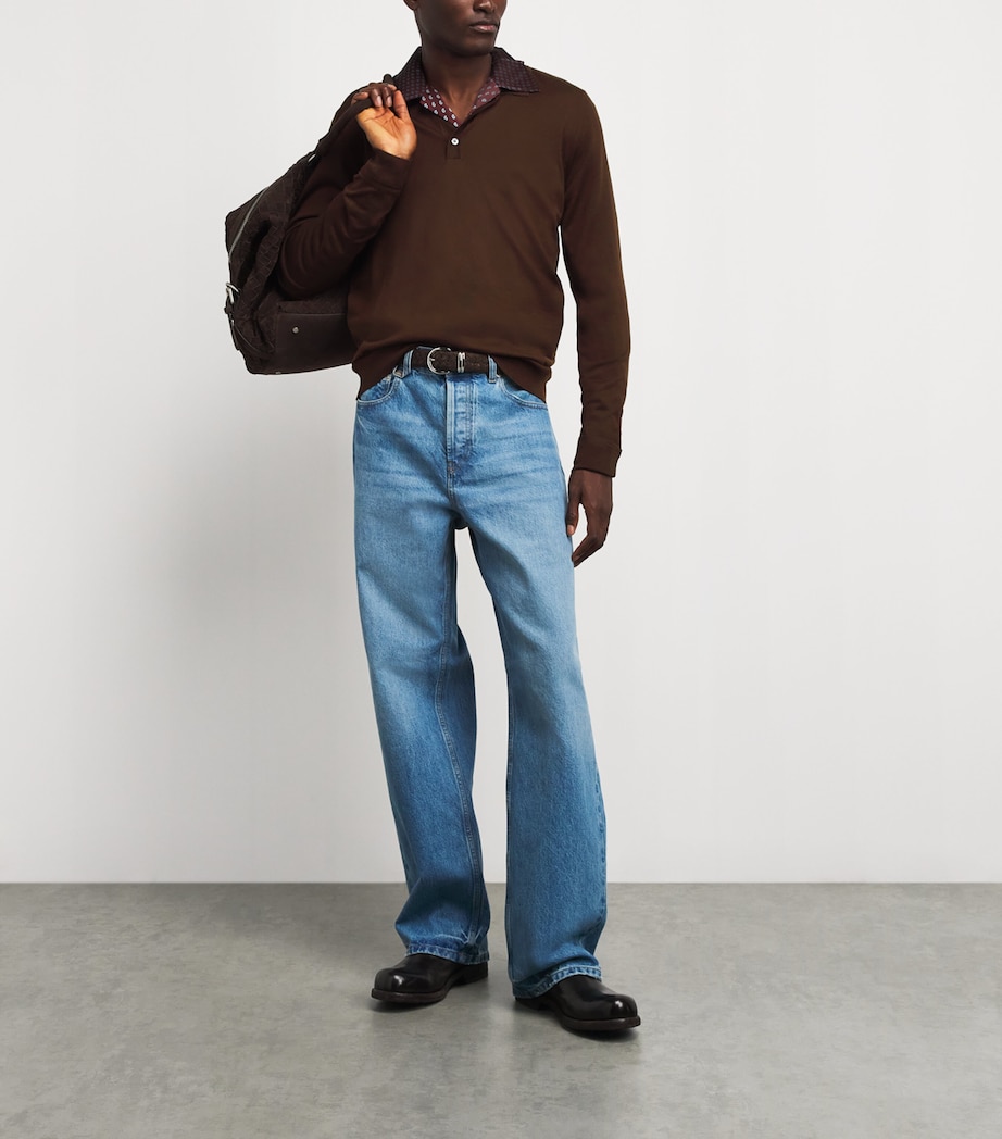 Brett Johnson Mens Virgin Wool Long-Sleeve Polo Shirt Chestnut Image 2