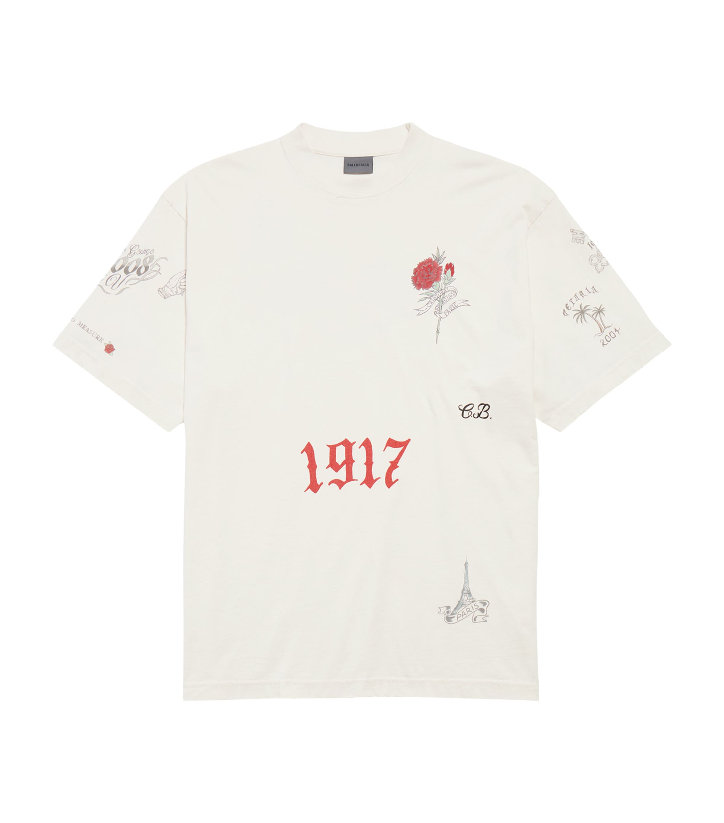 Balenciaga Mens Cotton Tattoo T-Shirt Image 1