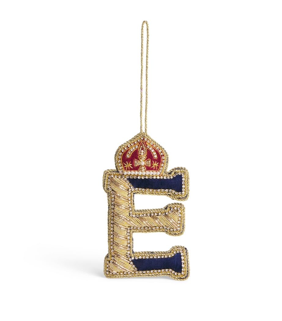 Tinker Tailor Velvet Crystal Letter E Tree Decoration Navy, Gold & Wine Image 1