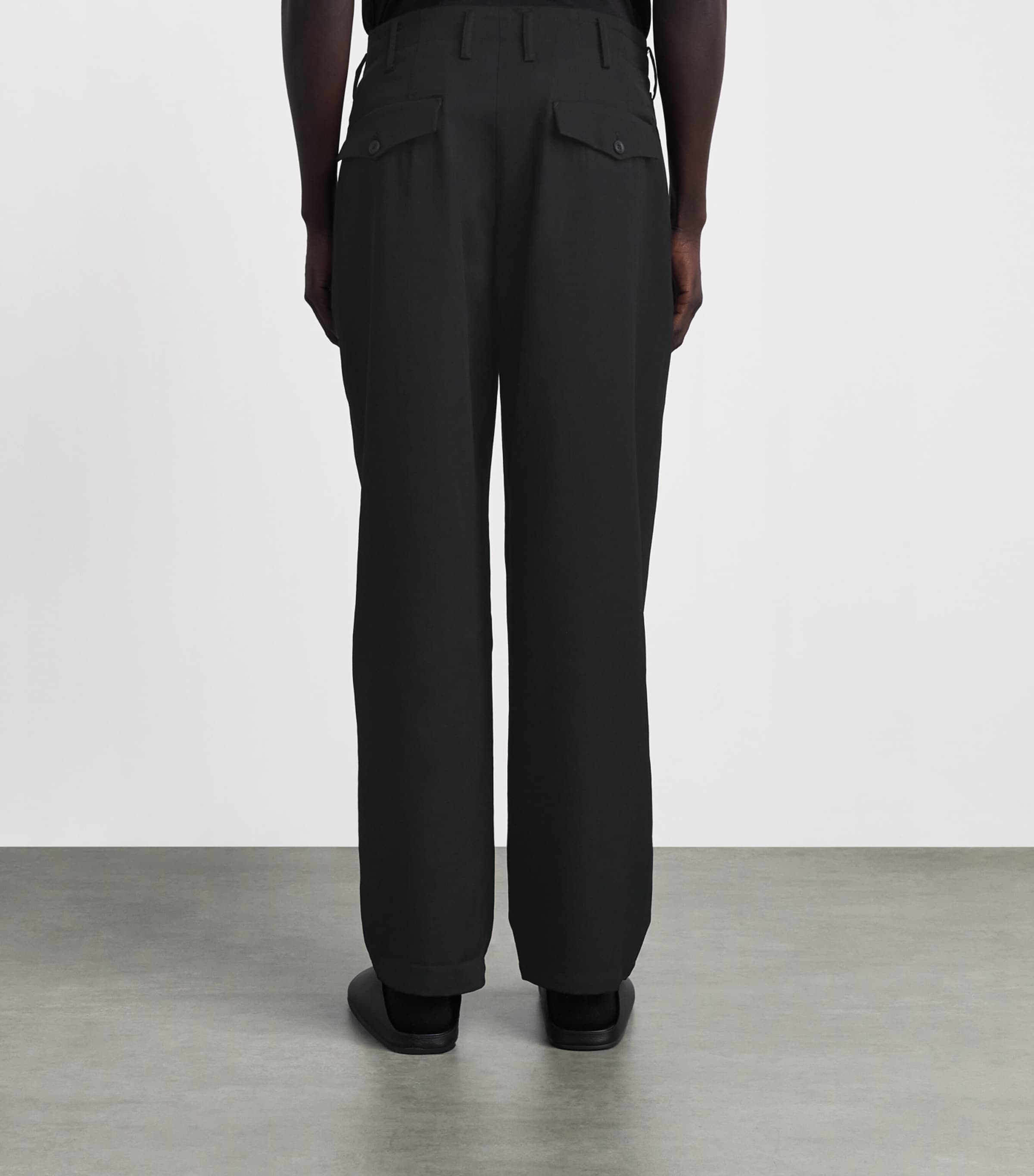 Yohji Yamamoto Mens Wool Pleated Straight Trousers Black Image 5