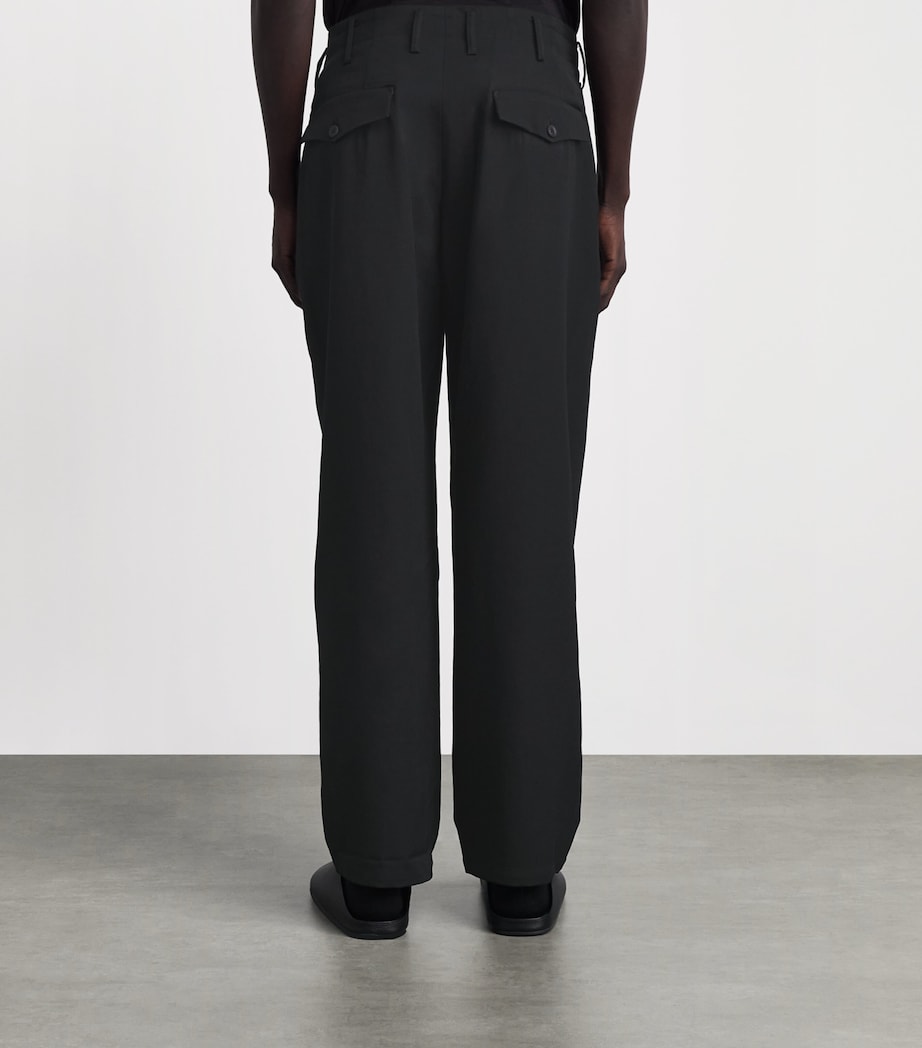 Yohji Yamamoto Mens Wool Pleated Straight Trousers Black Image 5