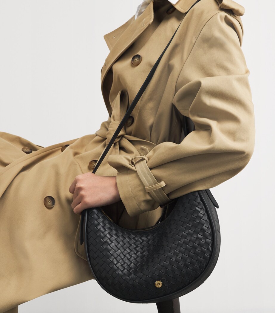 Harrods Small Leather Woven Crescent Shoulder Bag Black Image 5