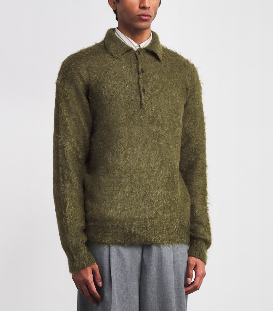 Super Kid Mohair-Wool Brushed Polo Sweater OLIVE Image 3