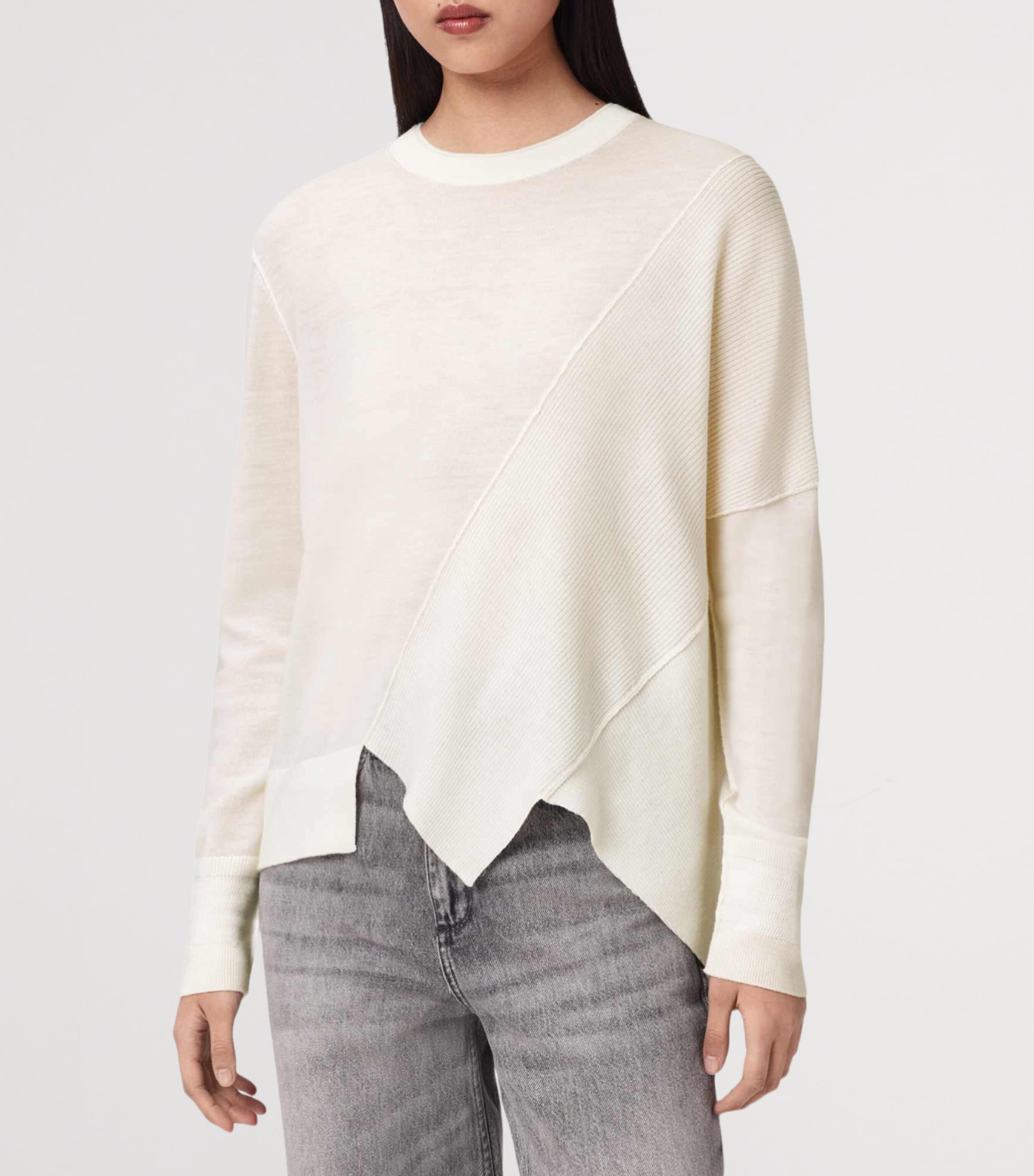 AllSaints Womens Wool Asymmetric Isla Sweater Chalk White Image 3
