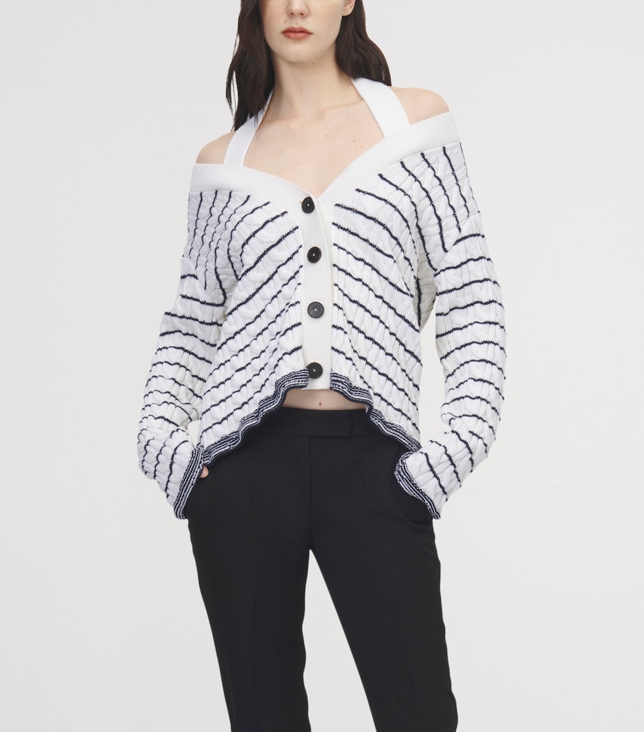 McQueen Womens Striped Off-the-Shoulder Cardigan Image 5