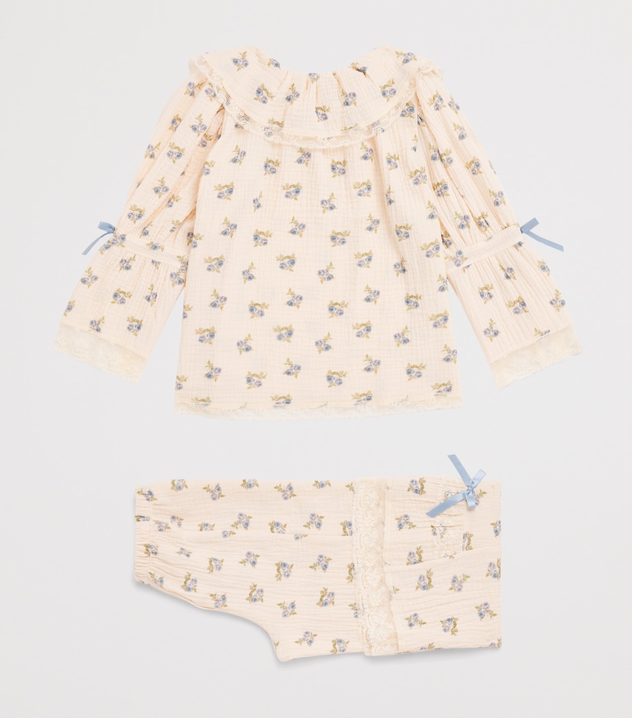 Amiki Floral Carmen Pyjama Set (2-14 Years) Blue Flowers Image 2