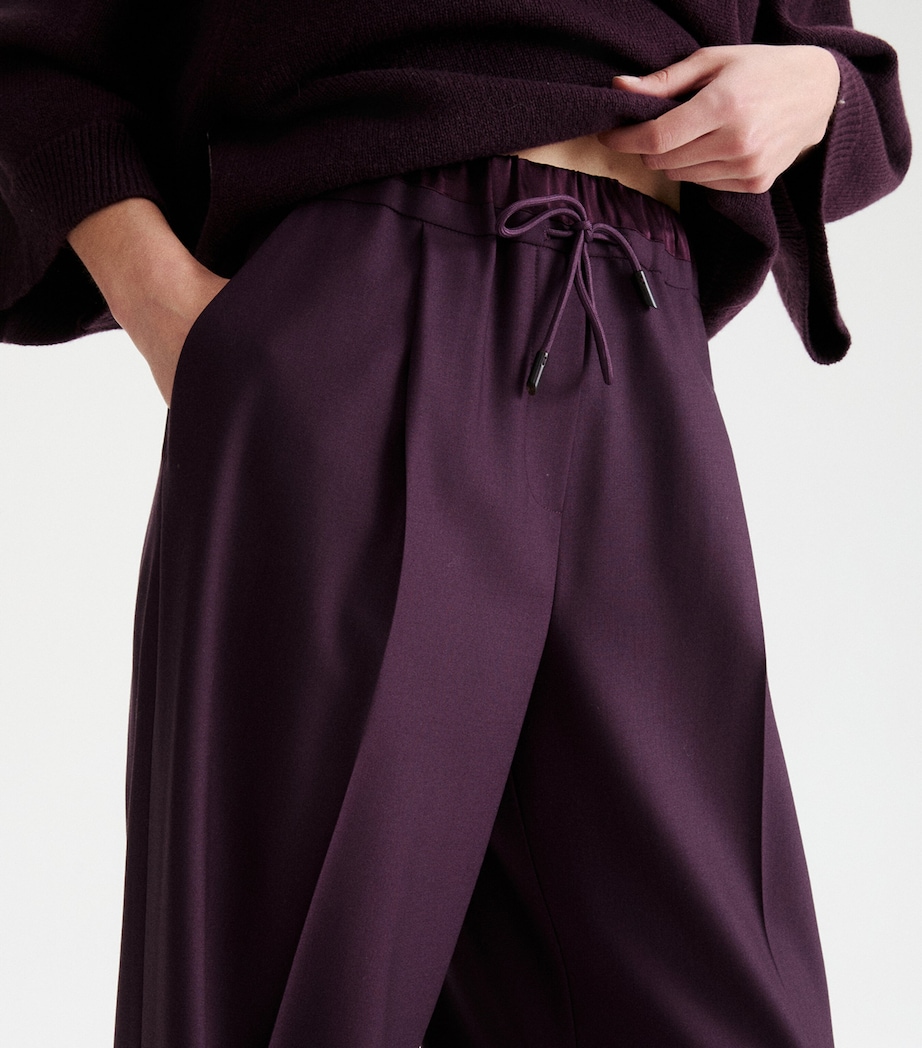 Marella Womens Virgin Wool Drawstring Relaxed Trousers Blackberry Image 5