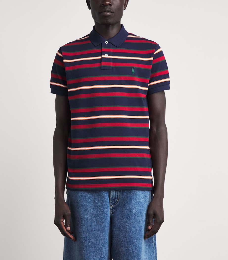 Polo Ralph Lauren Mens Cotton Stripe Custom Slim Polo Shirt Newport Navy Multi Image 4