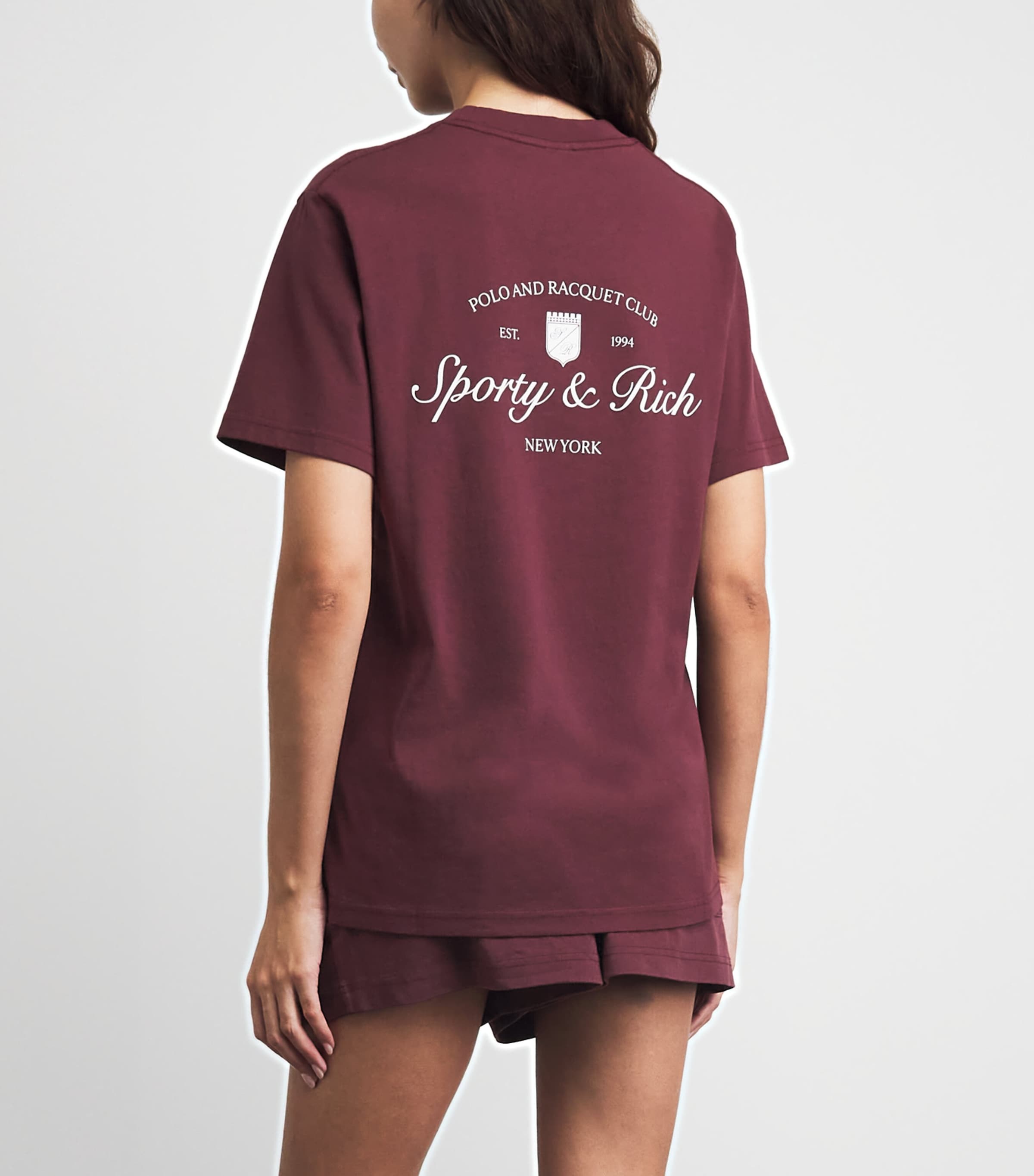 Sporty & Rich Womens Cotton Syracuse T-Shirt Bordeaux White Image 5