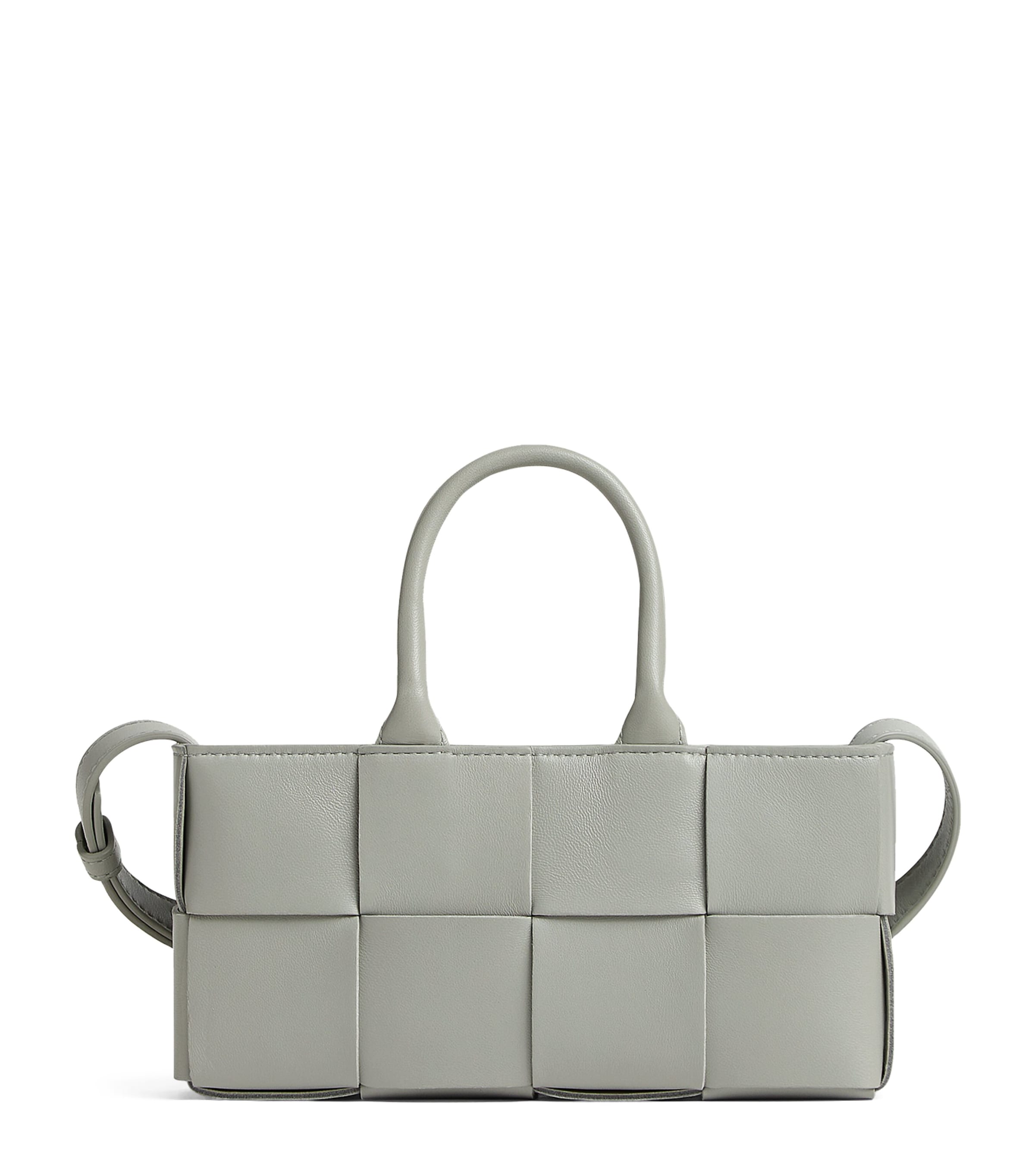 Shop Bottega Veneta Mini Leather East-west Arco Top-handle Bag In Grey