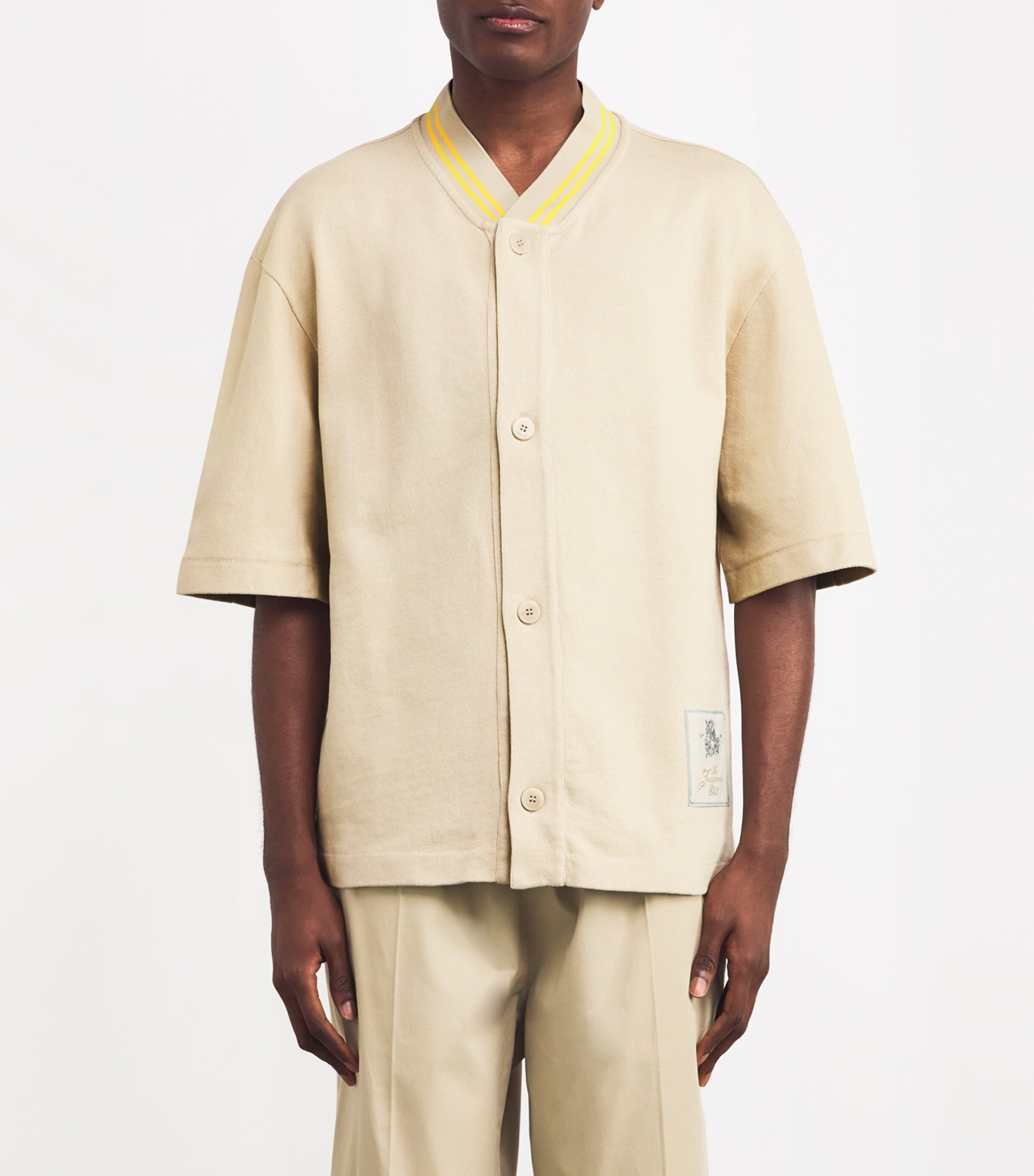 Jacquemus Mens Cotton Cropped-Sleeve Shirt Beige Image 3