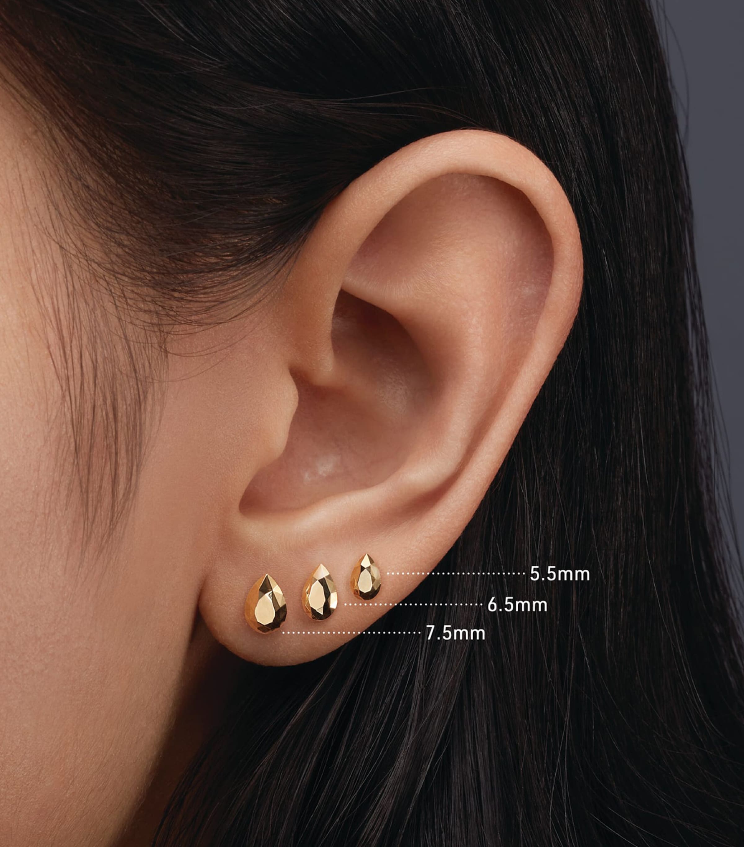 Faceted Pear Threaded Stud Earring (6.5mm) ROSE GOLD Image 2