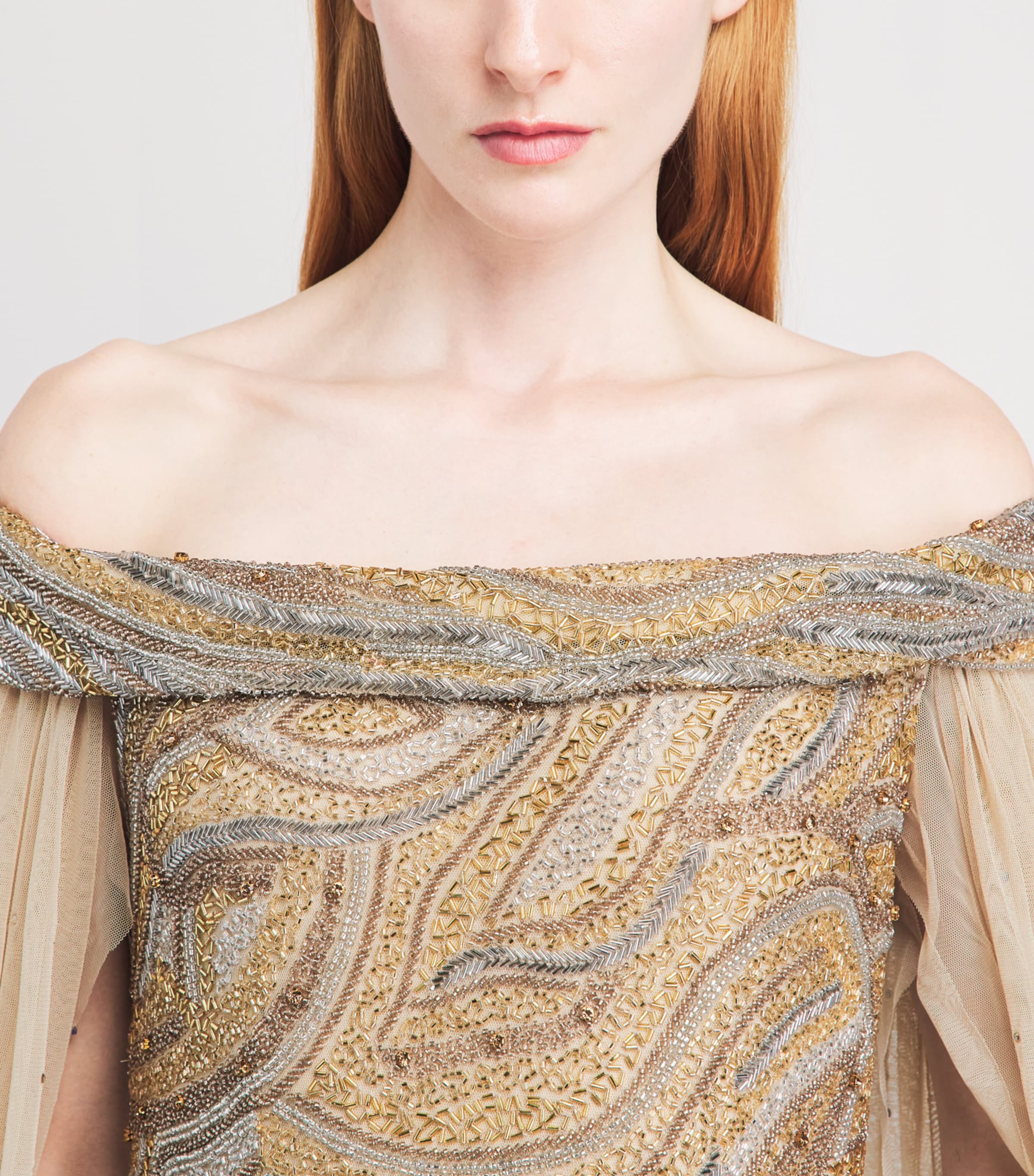 Raishma Womens Tulle Embellished Cape Gown Gold Image 5