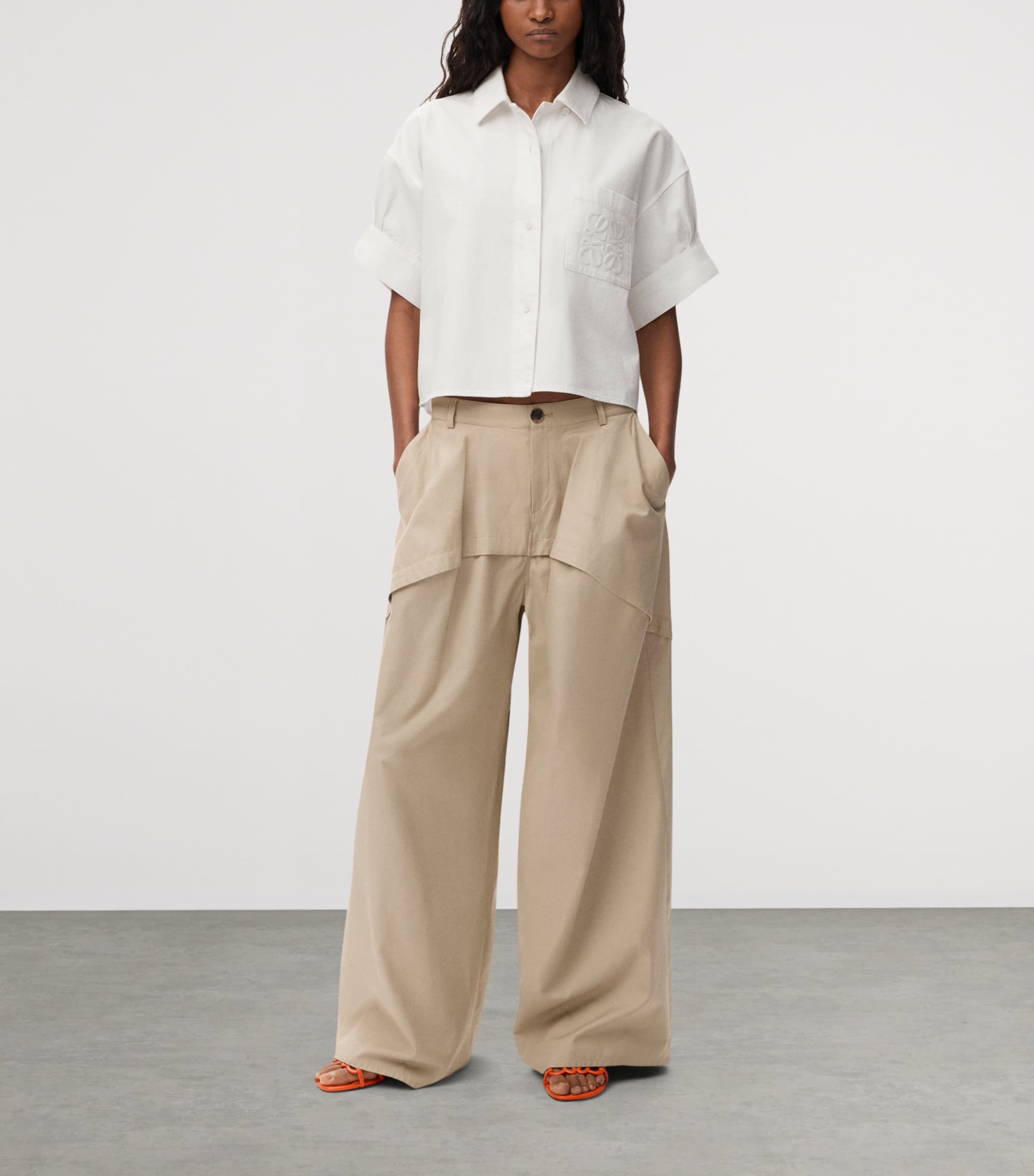 LOEWE Womens x Paula's Ibiza Cotton Panelled Trousers Beige Image 2