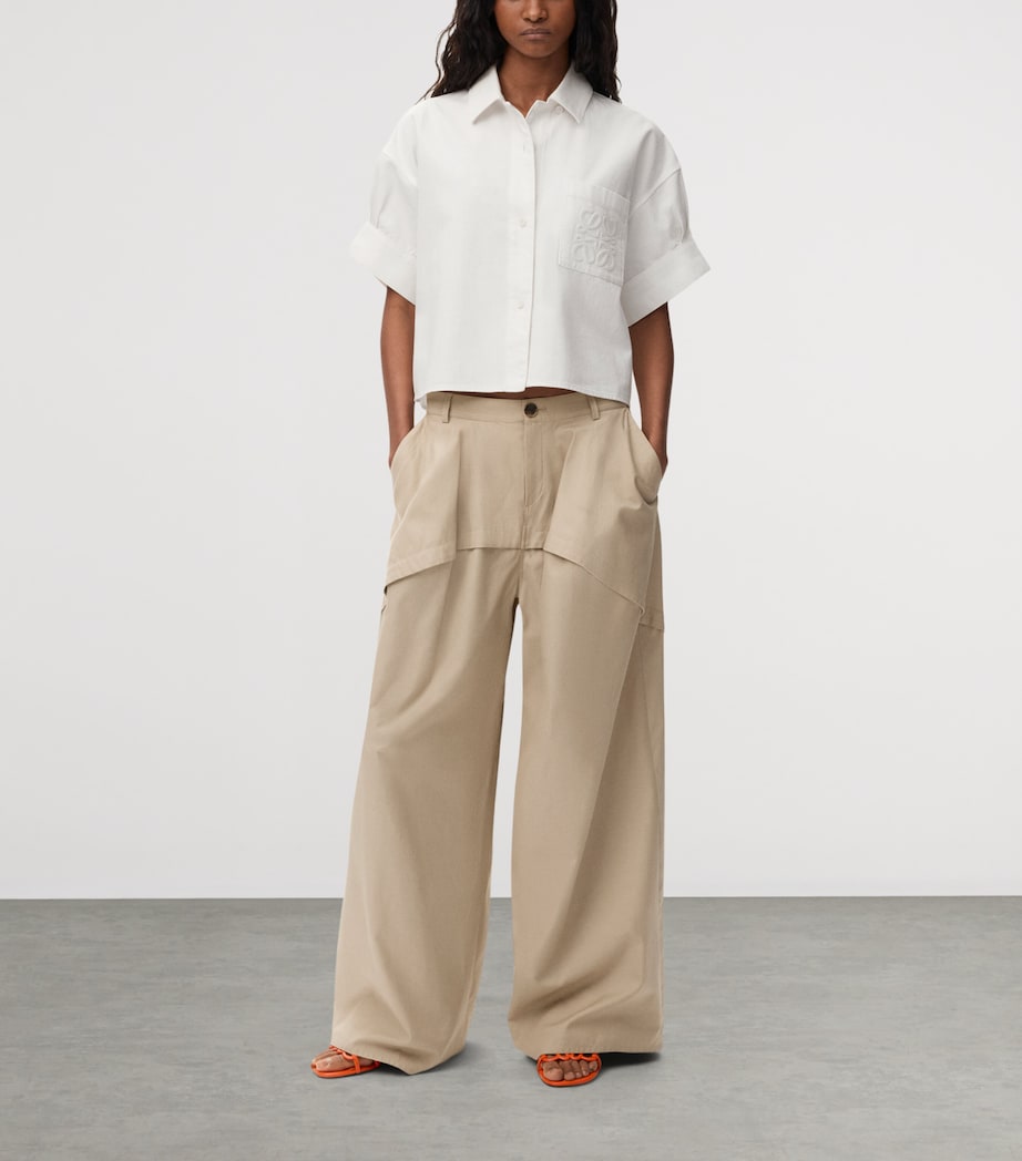 LOEWE Womens x Paula's Ibiza Cotton Panelled Trousers Beige Image 2