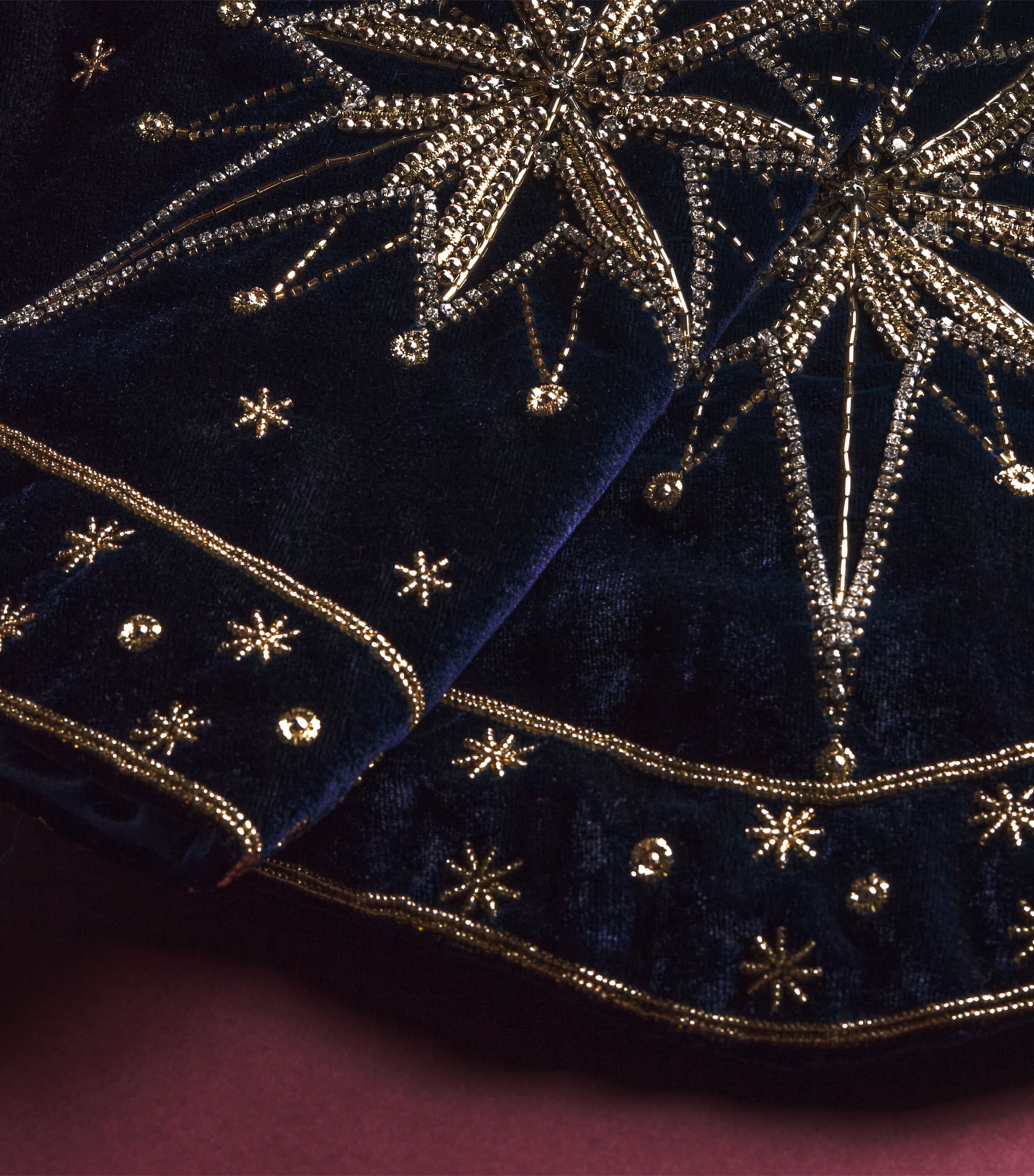Harrods Velvet Embroidered Stars Tree Skirt Blue/silver/gold Image 2