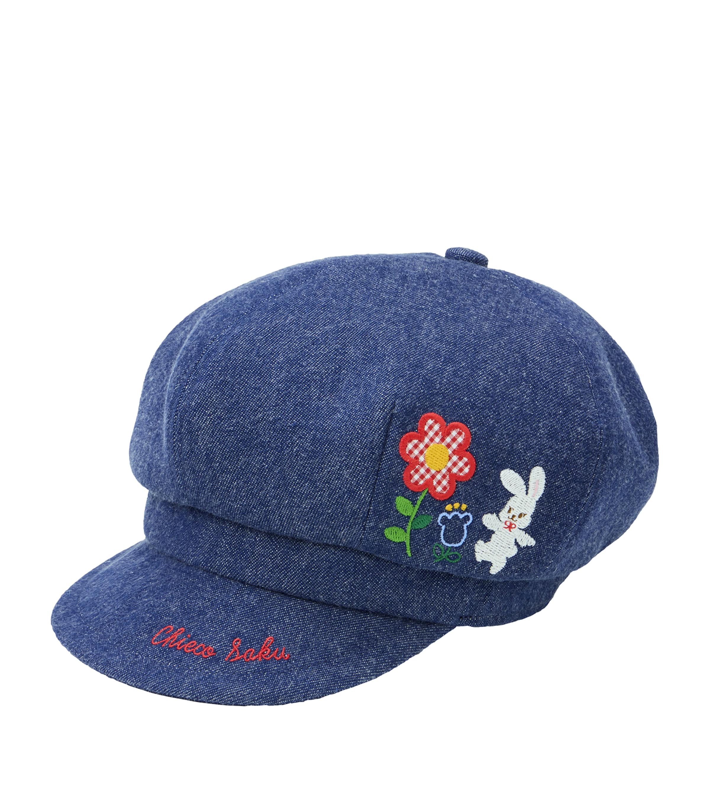 Miki House Denim Embroidered Cap In Blue