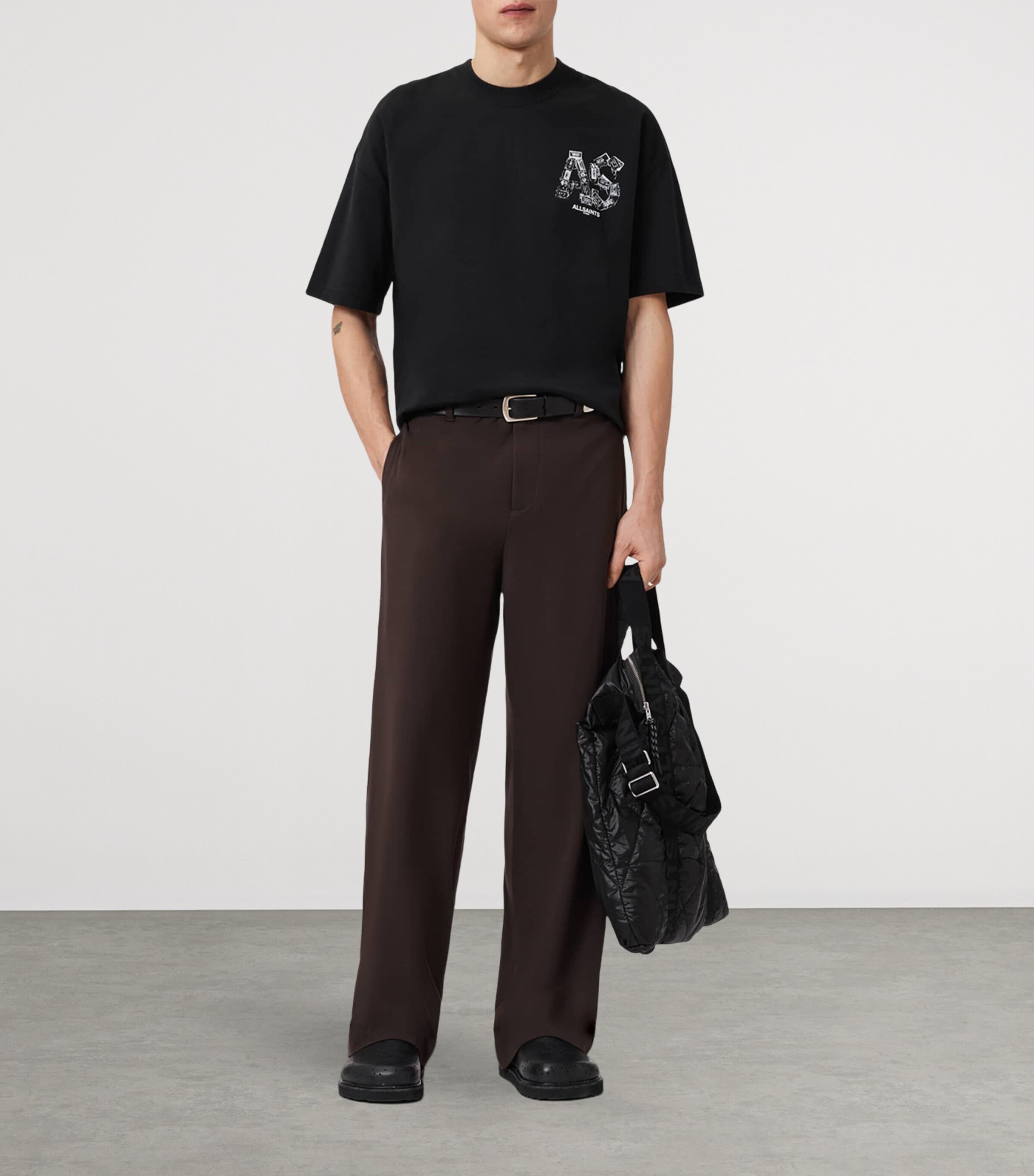 AllSaints Mens Organic Cotton Mixtape T-Shirt Jet Black Image 5