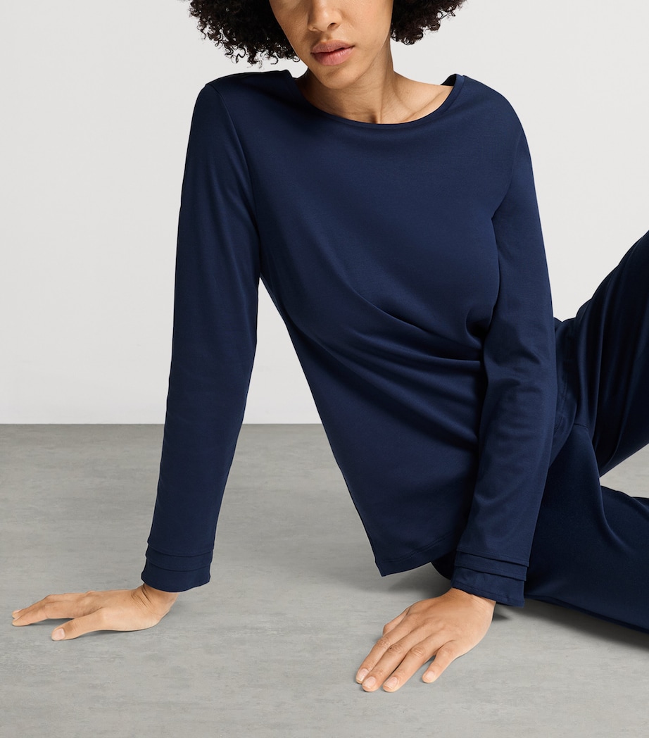 Hanro Womens Cotton Pilar Long-Sleeve Pyjama Set Deep Navy Image 5