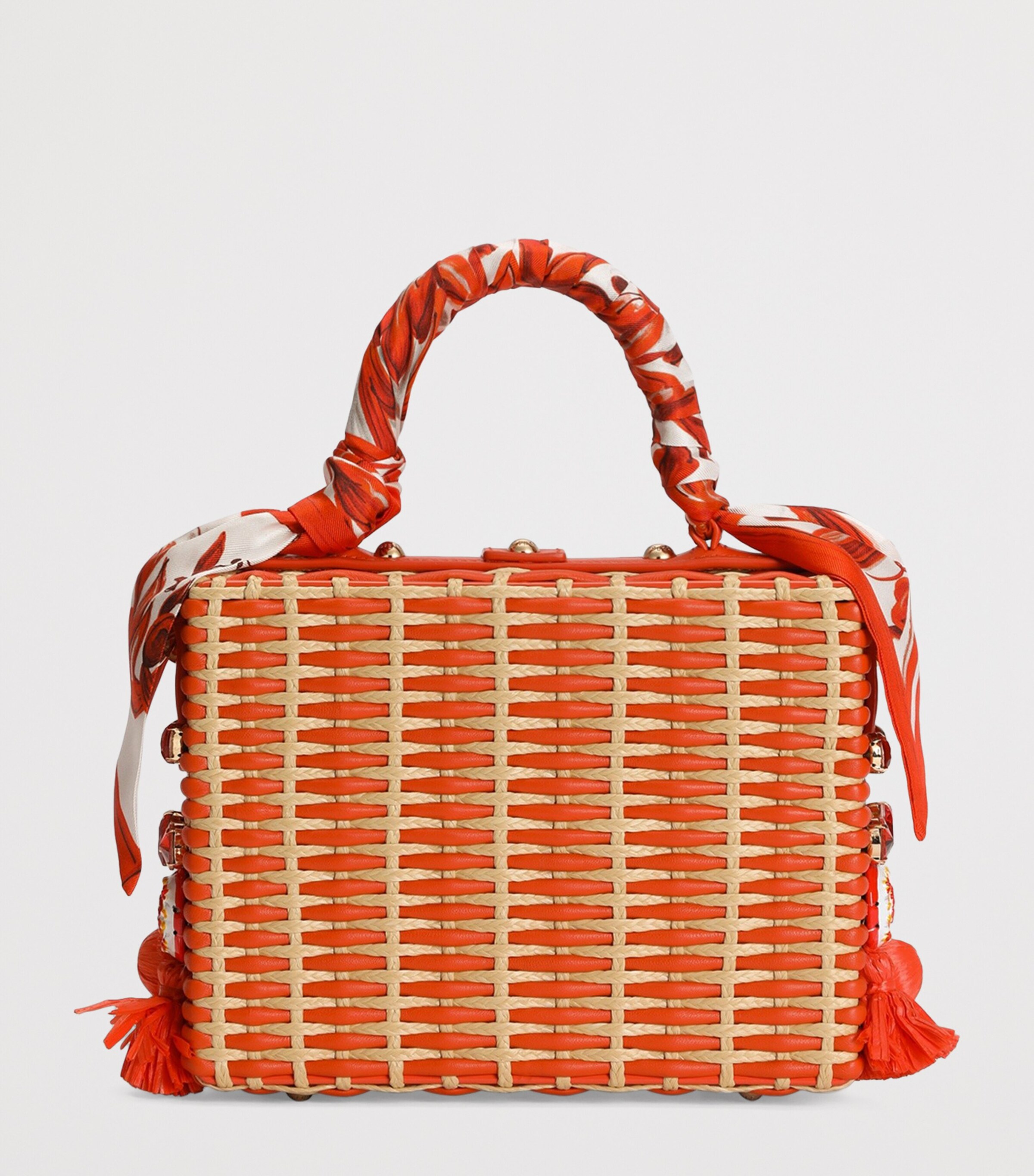 Dolce&Gabbana Raffia-Leather Embellished Top-Handle Bag Orange/natural Image 7