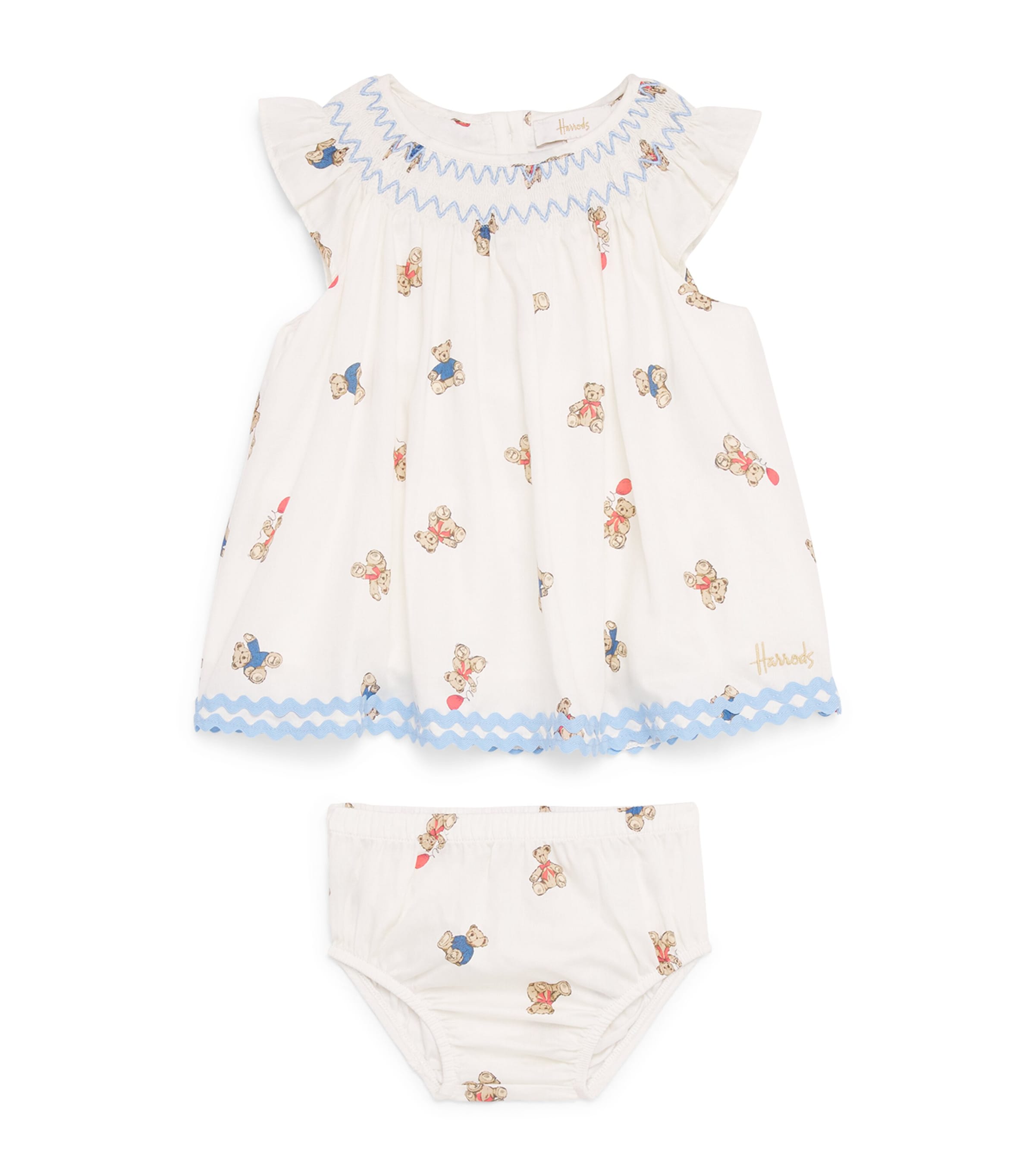 Harrods Cotton Bear Print Dress and Bloomers Set (0-18 Months) Image 1